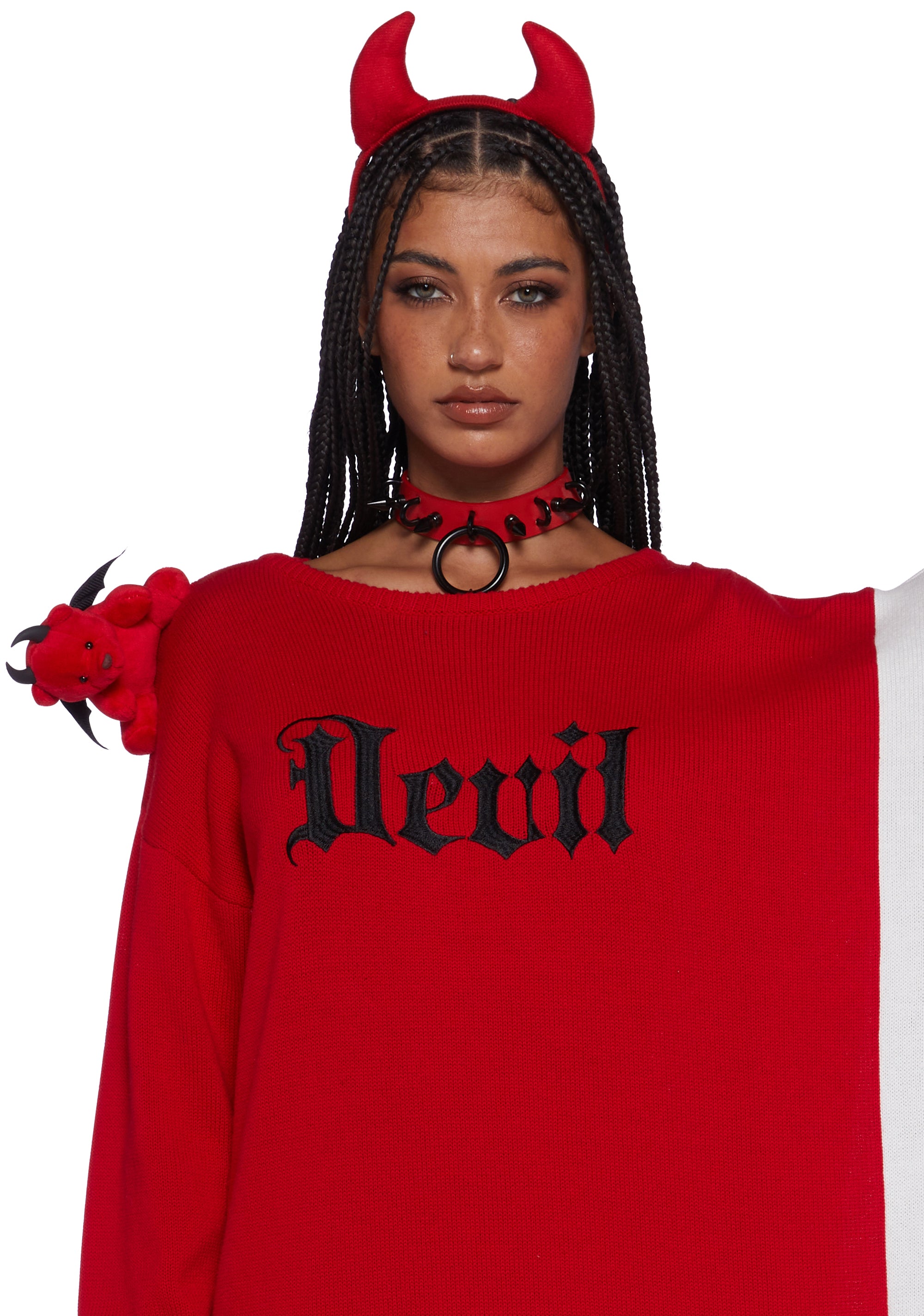 Sexy Womans Halloween Costume Angel Devil Conjoined Stretchy 