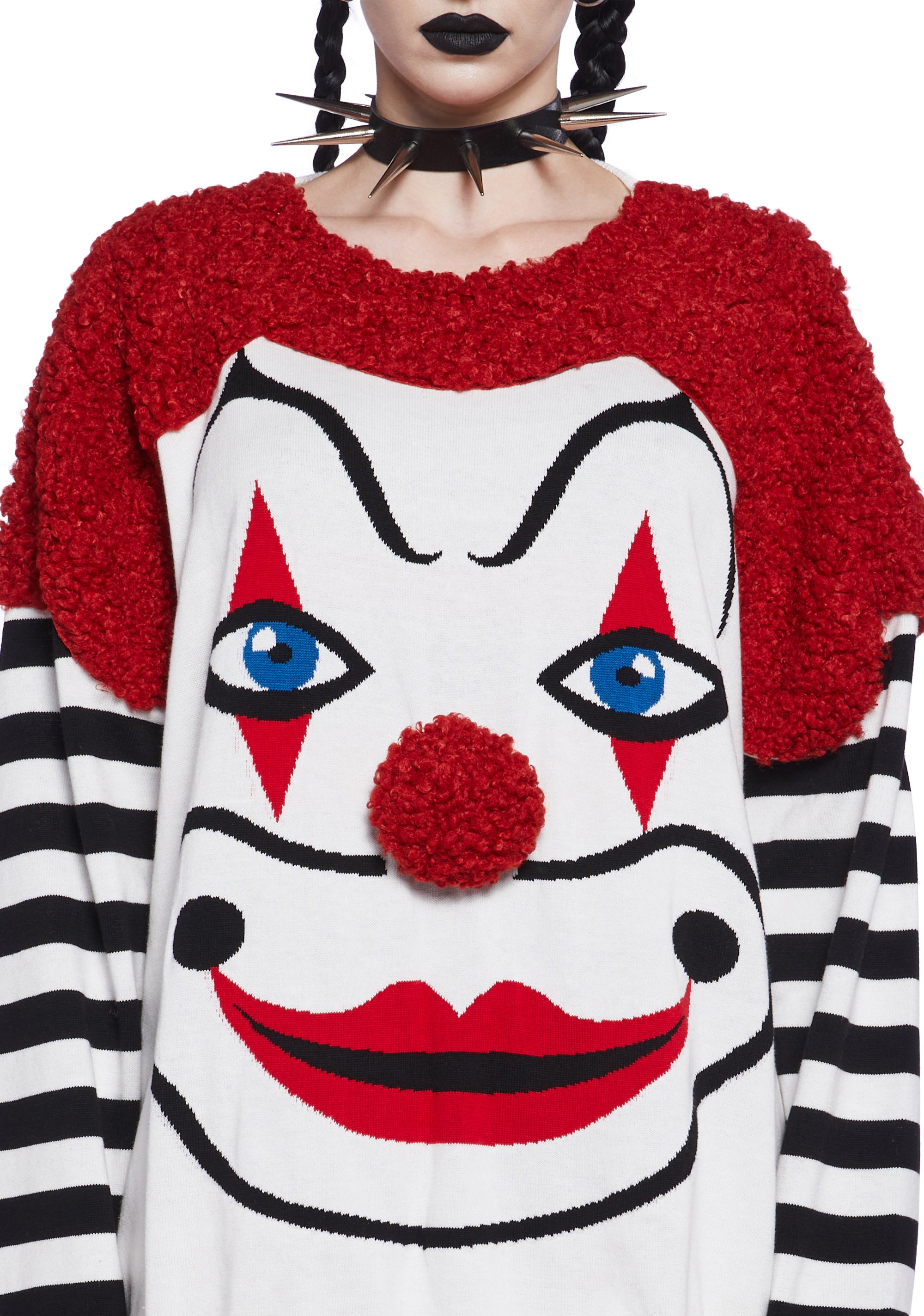 Sexy Womans Halloween Costume Silly Creepy Clown Oversized Sweater