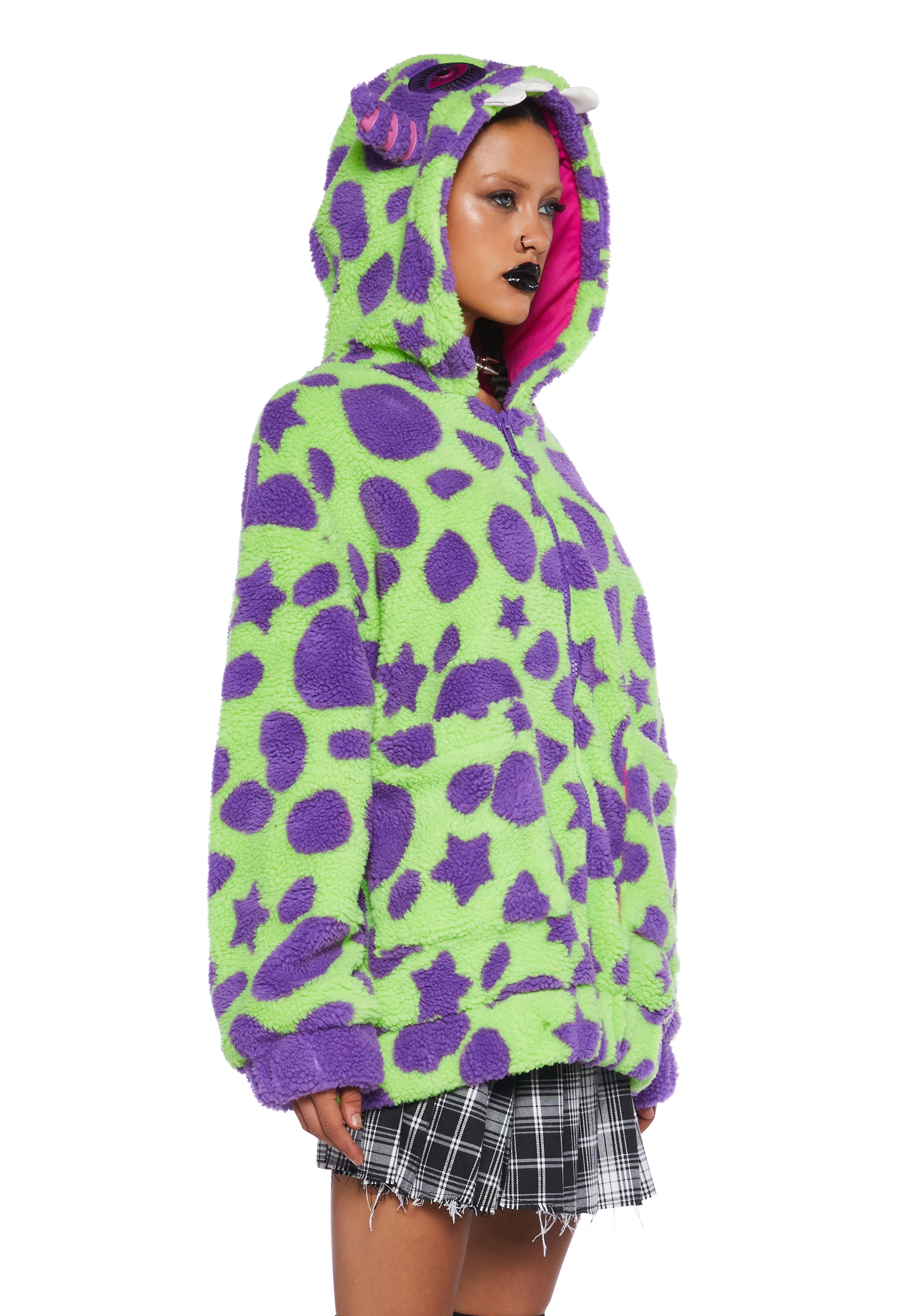 Sexy Womans Halloween Costume Faux Fur Sherpa Spotted Monster 