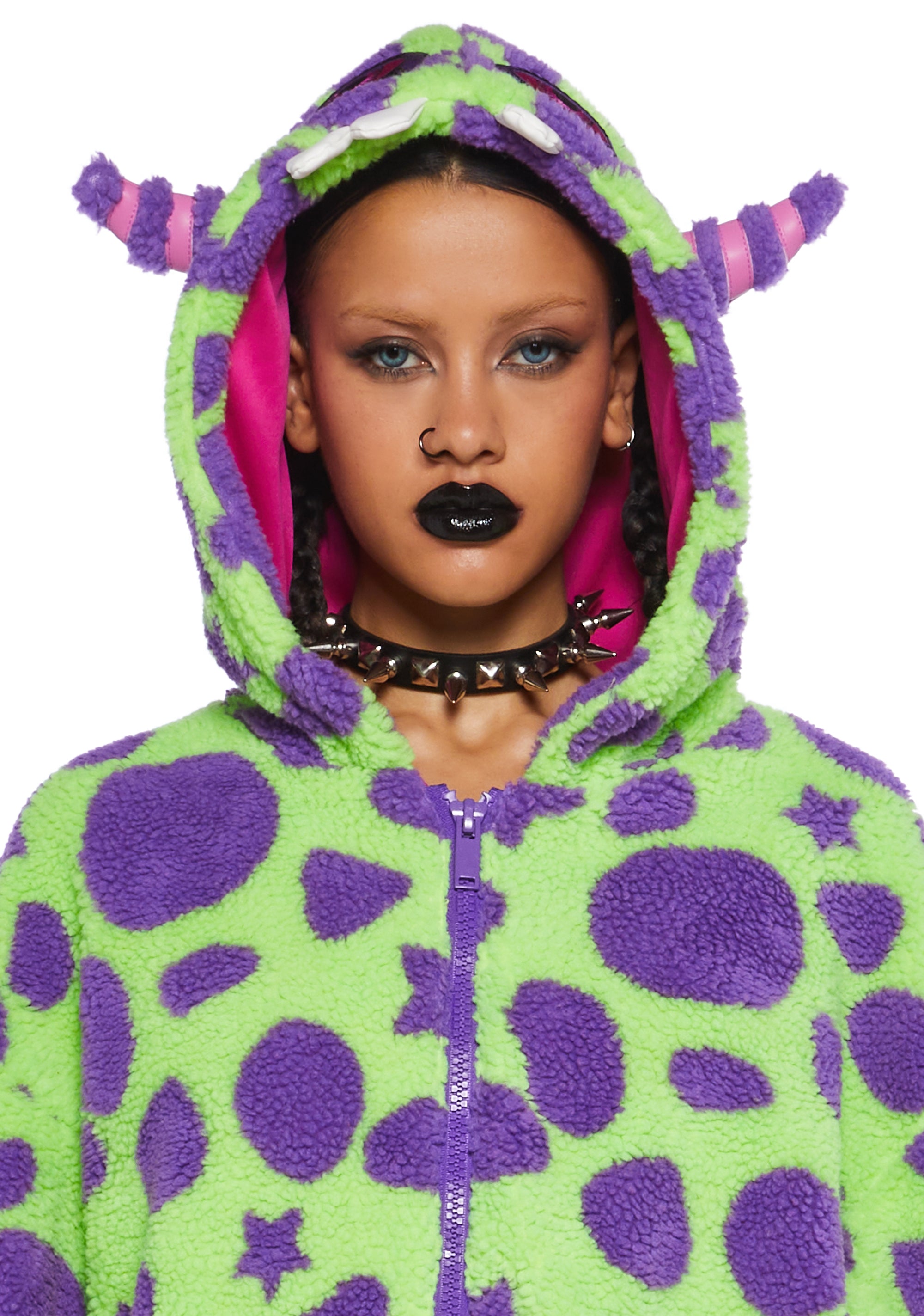 Sexy Womans Halloween Costume Faux Fur Sherpa Spotted Monster Jacket Multi Dolls Kill