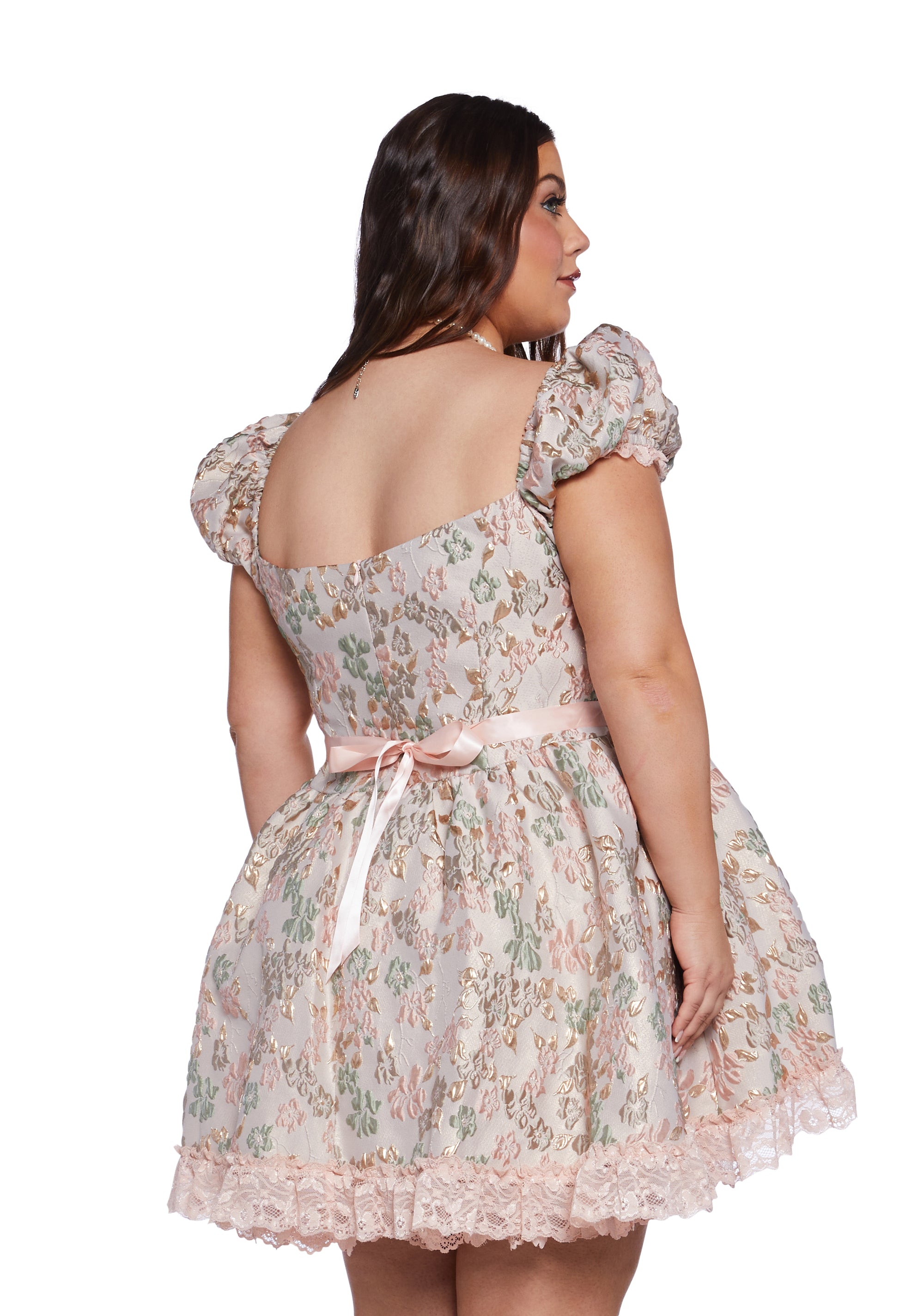 Plus Tea And Circumstance Brocade Mini Dress - Pink