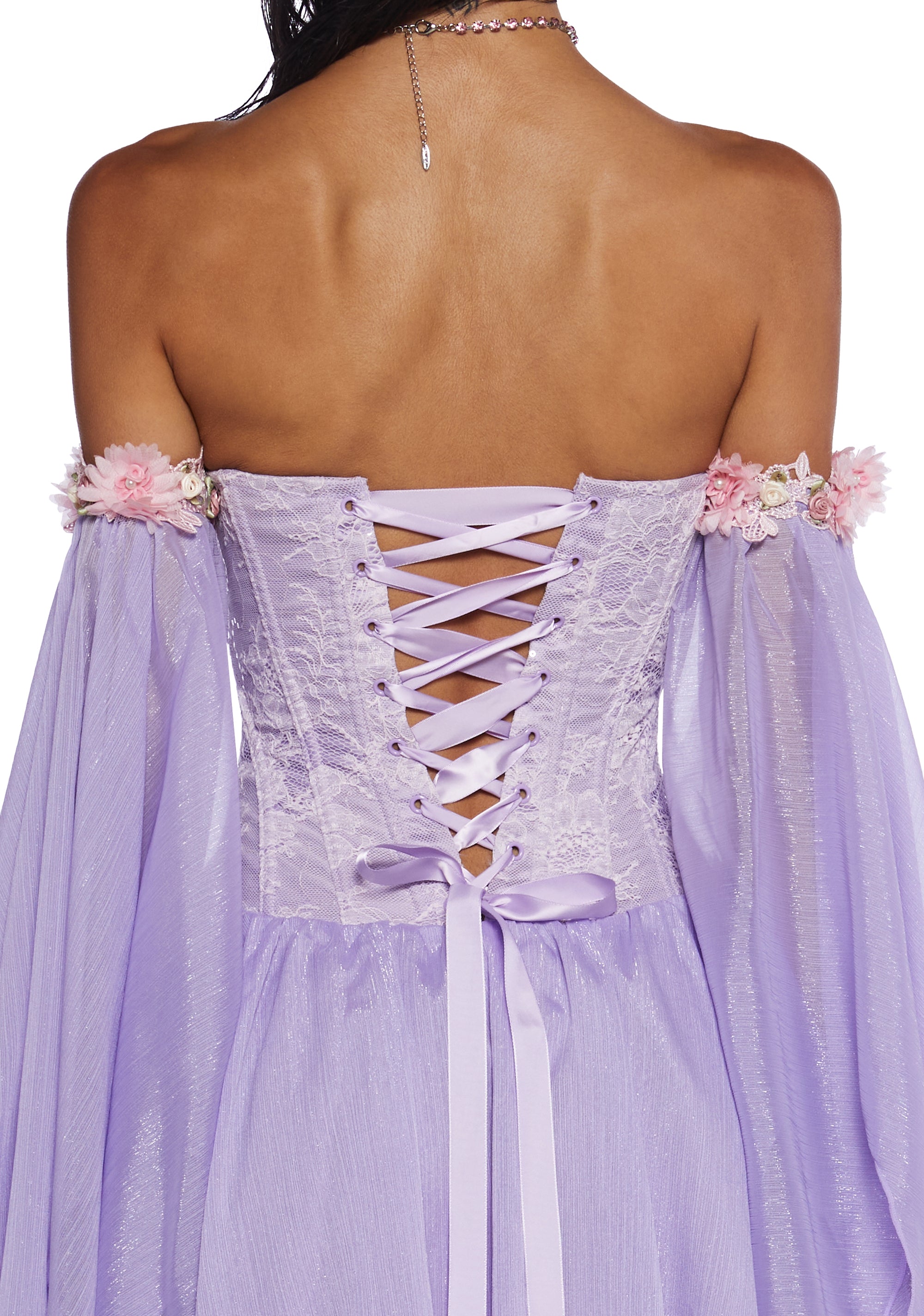 Sugar Thrillz Fairycore Cottagecore Glitter Chiffon Strapless Dress With Floral Appliques Sugar Thrillz Fairycore Cottagecore Glitter Chiffon Strapless Dress With Floral Appliques