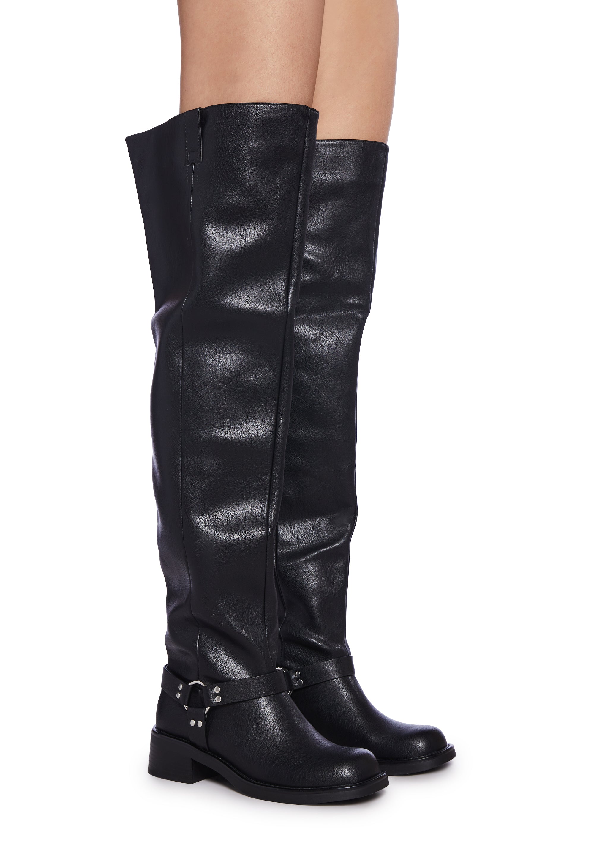 AZALEA WANG Vegan Leather Over The Knee High Boots - Black – Dolls Kill