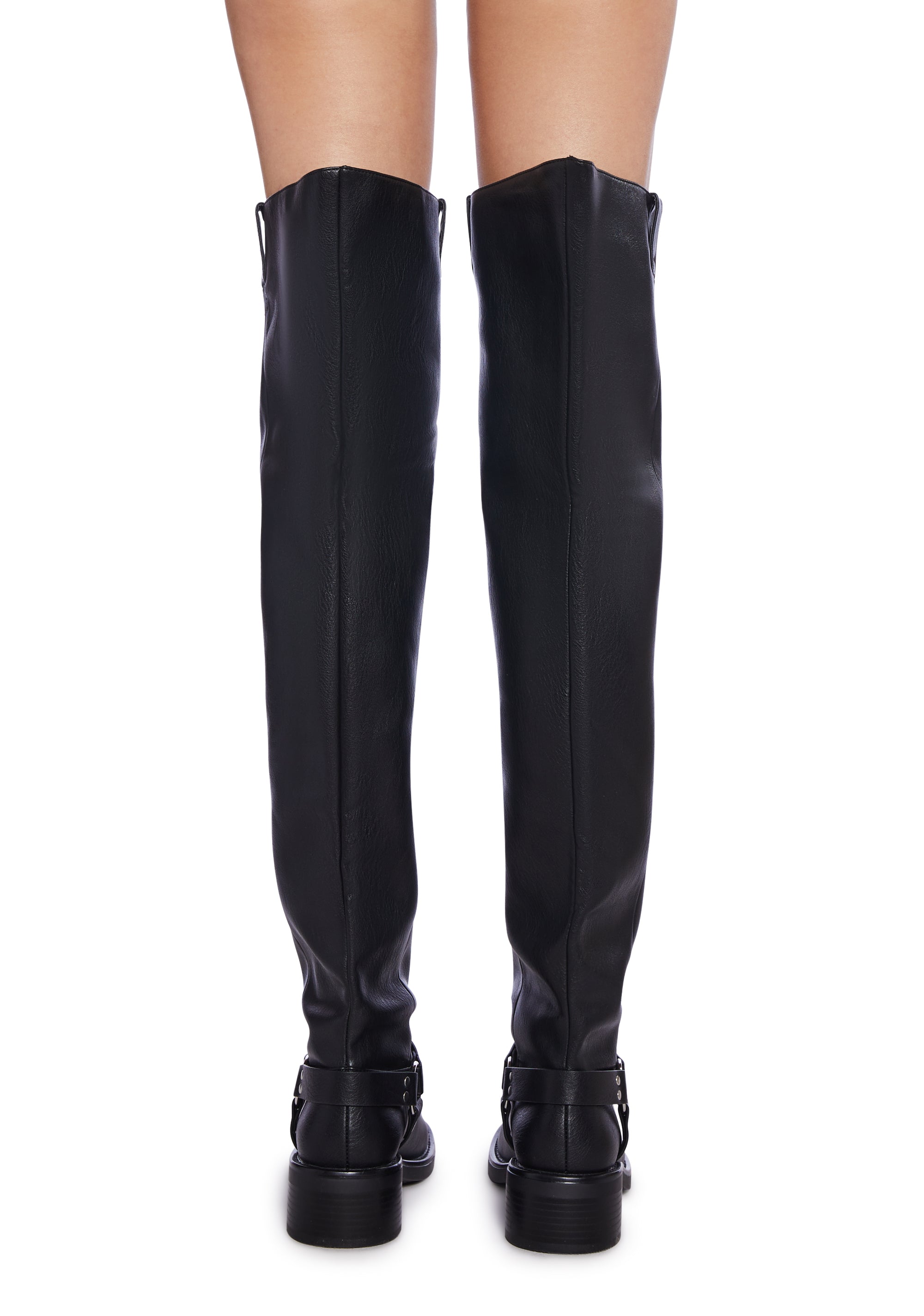 AZALEA WANG Vegan Leather Over The Knee High Boots - Black