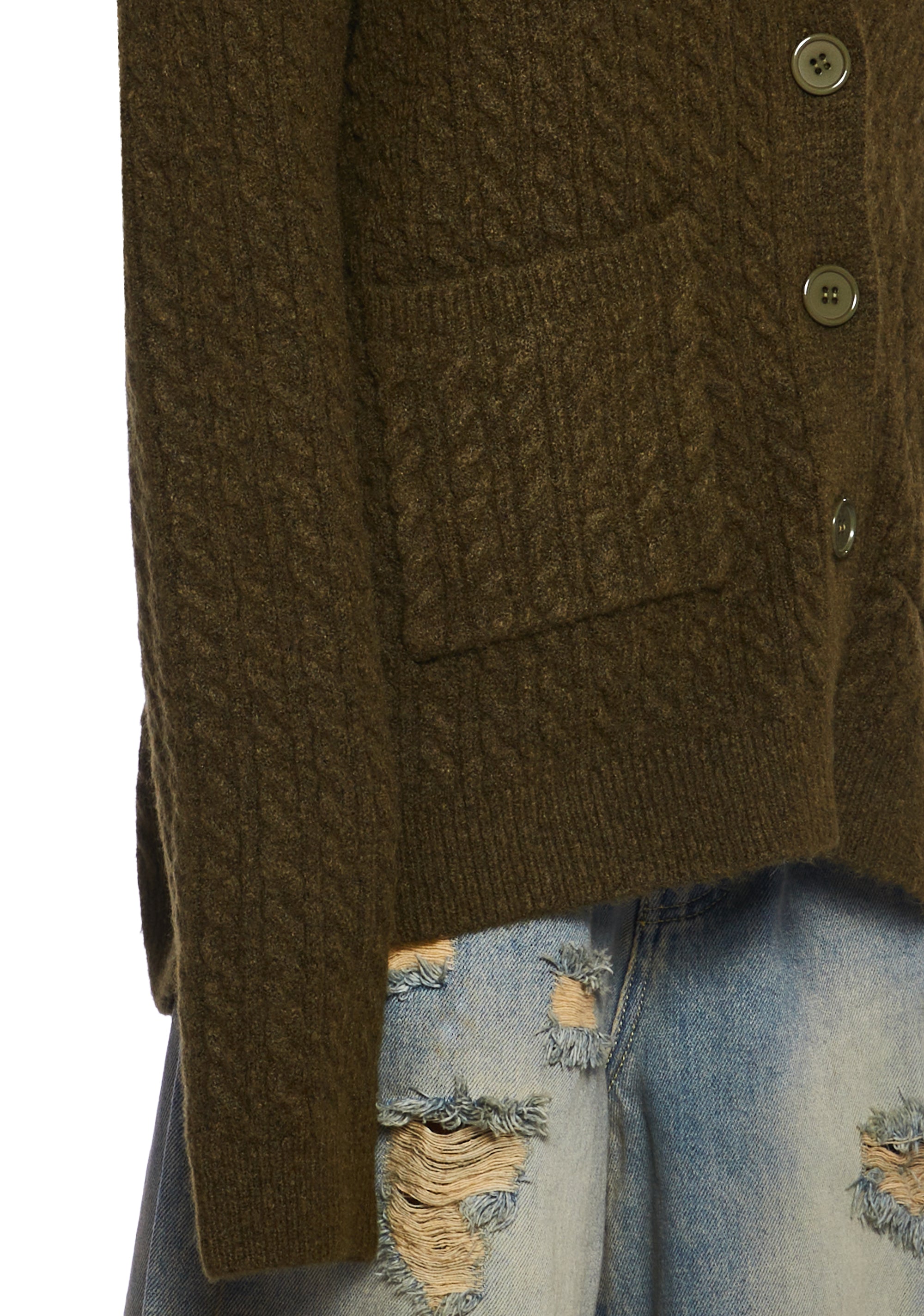 Current Mood Distressed Cable Knit Cardigan - Green – Dolls Kill
