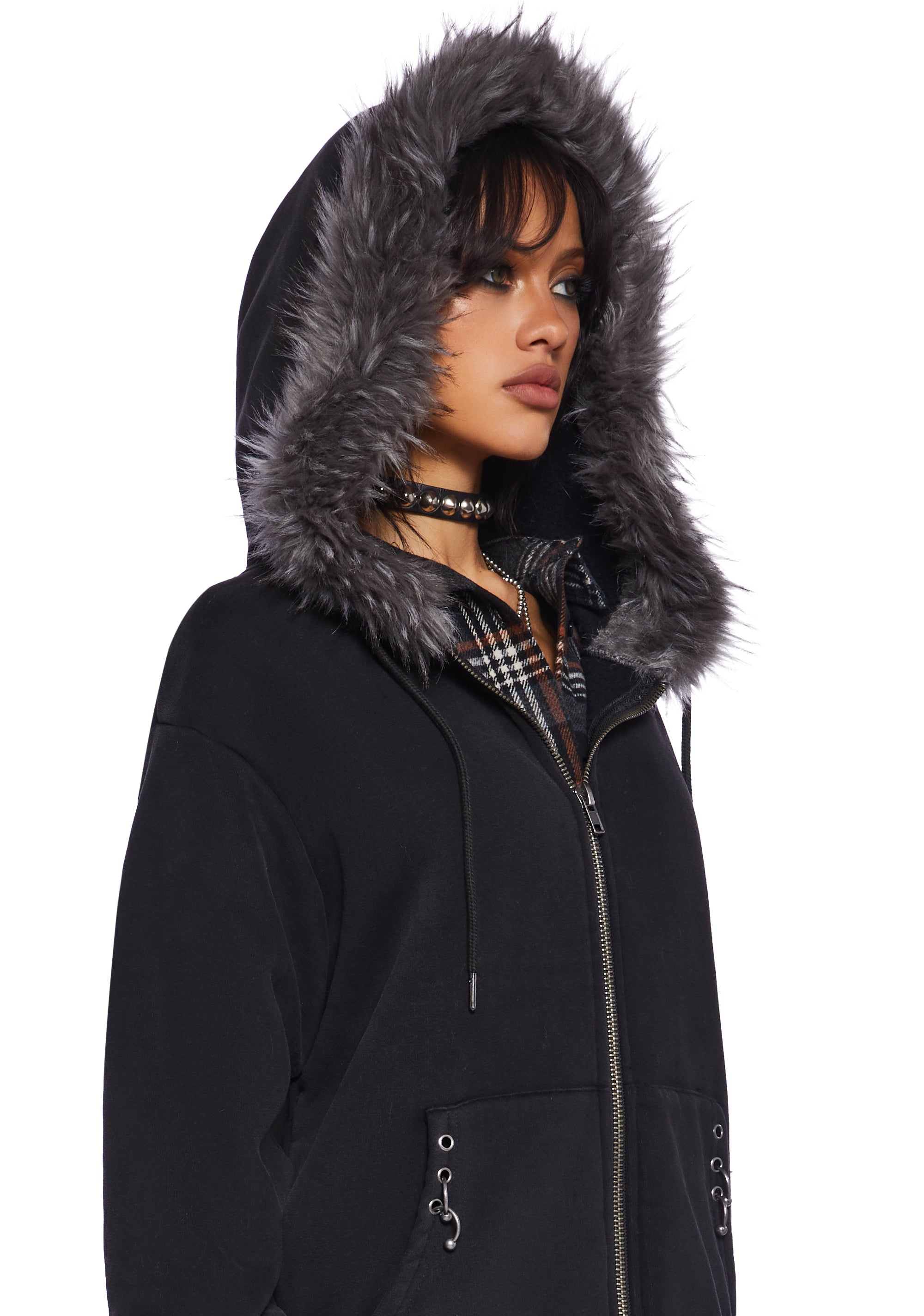 Womens Faux Fur Pullover Long Sleeves Cute Ears Hoodie