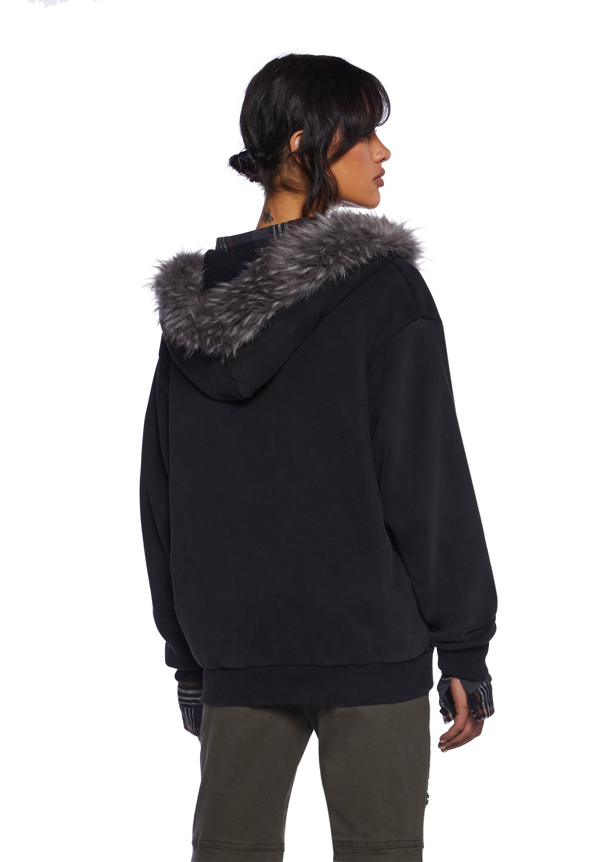 Current Mood Washed Cotton Faux Fur Trimmed Hoodie With Long Current Mood Washed Cotton Faux Fur Trimmed Hoodie With Long