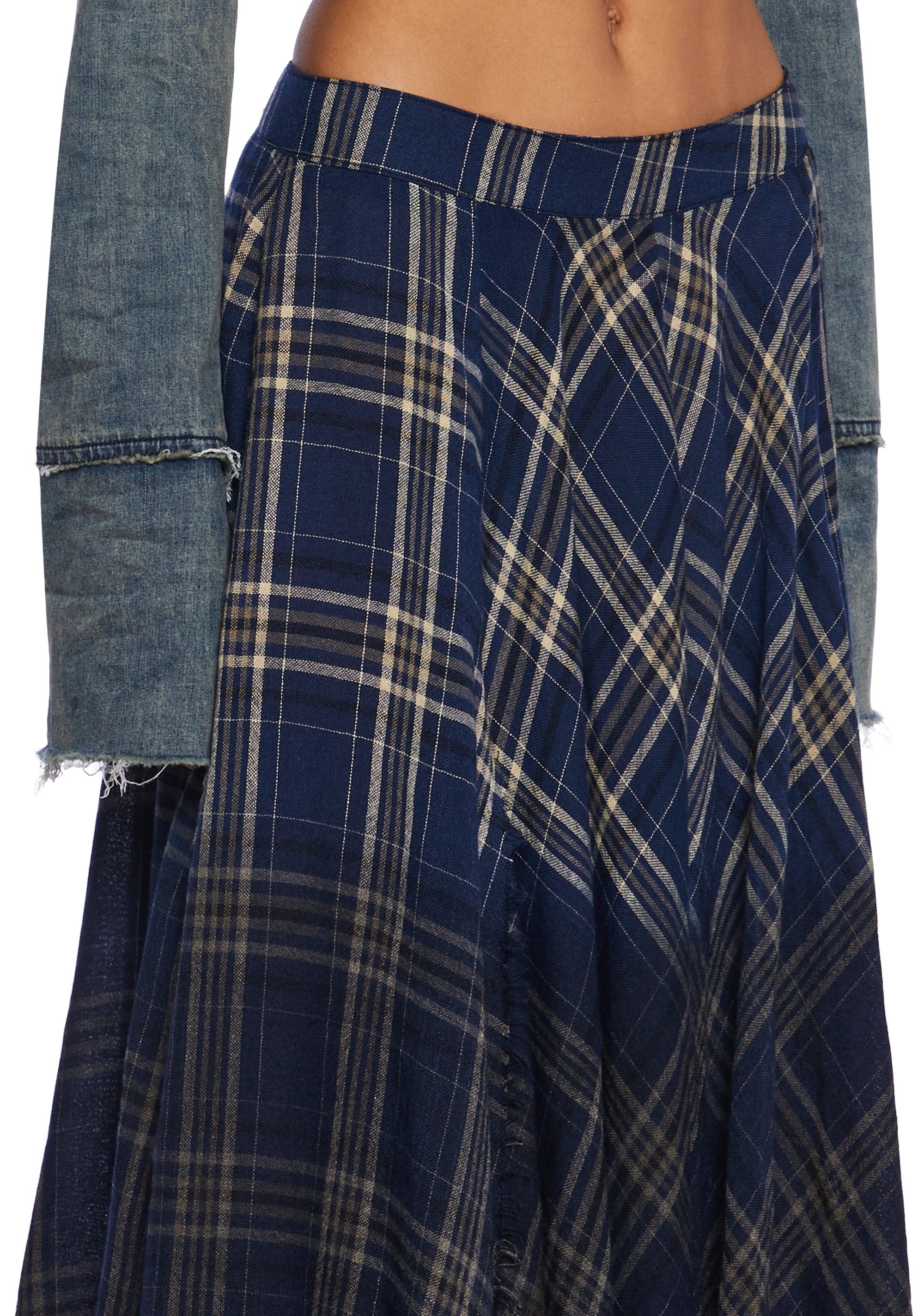 Current Mood Ombre Plaid Low Rise Maxi Skirt - Blue – Dolls Kill