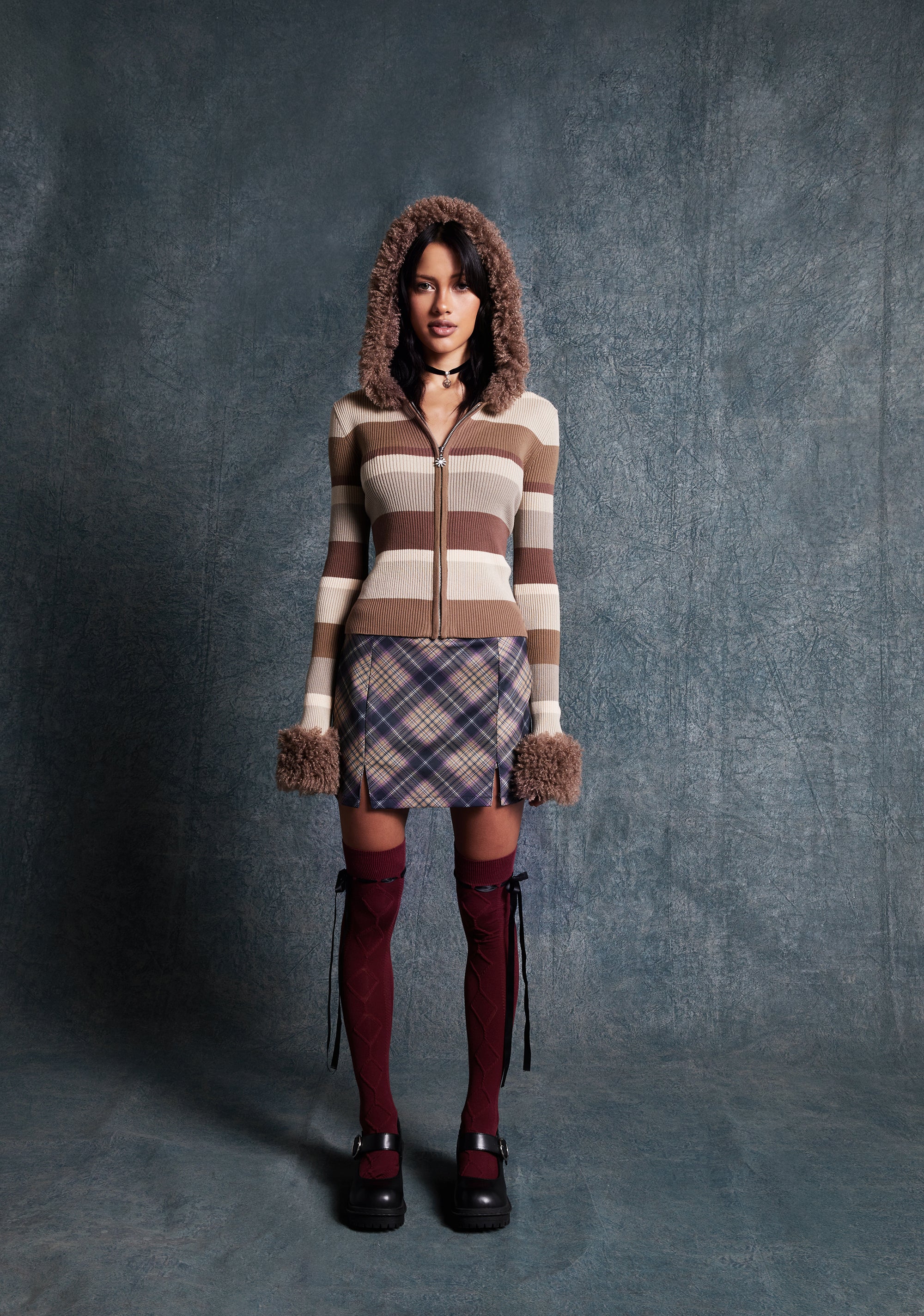 Delia's Striped Granola Girl Long Sleeve Hooded Cardigan Multi