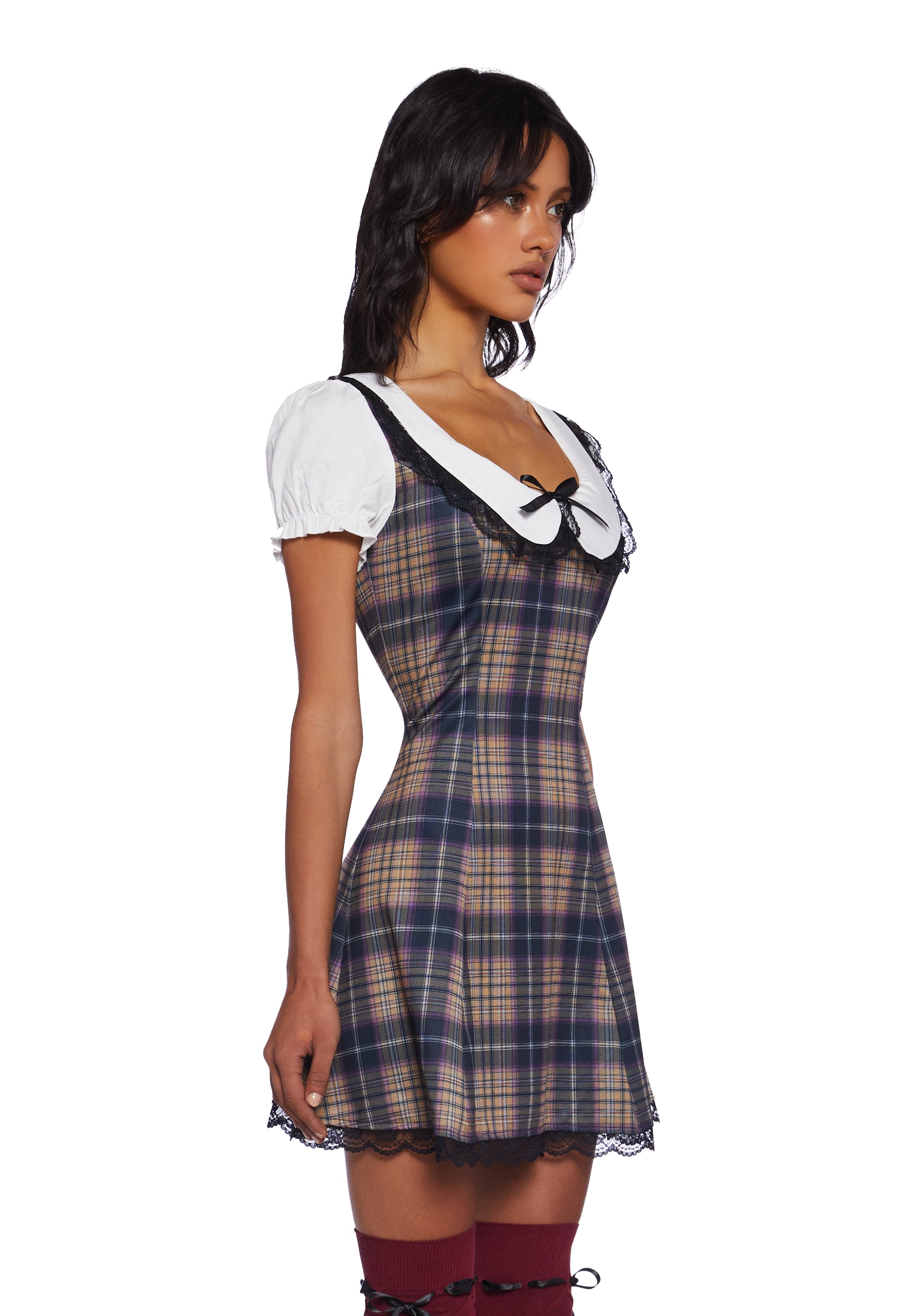 hexes before homework mini dress Delia's Academia Plaid Lace Collared Mini Dress