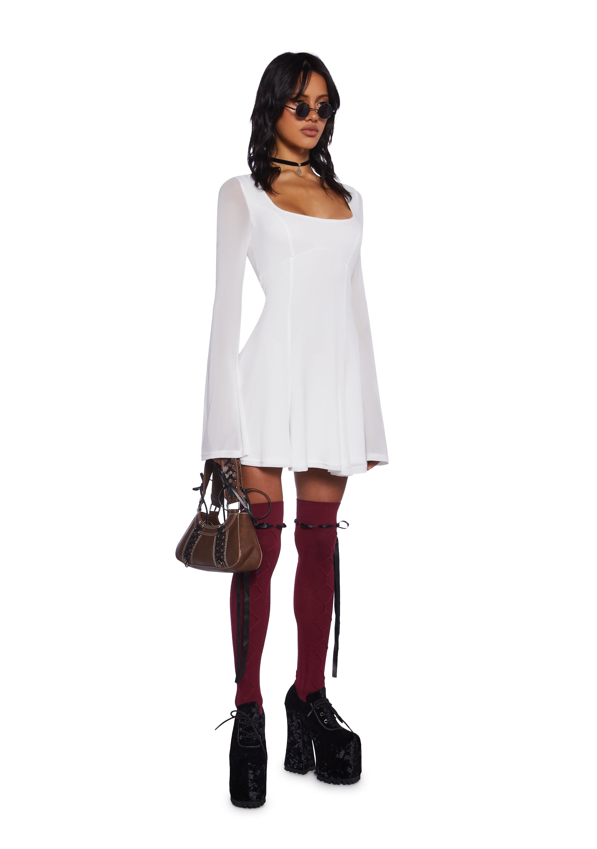 Delia's Academia Stretchy Mesh Long Flare Sleeve Mini Dress