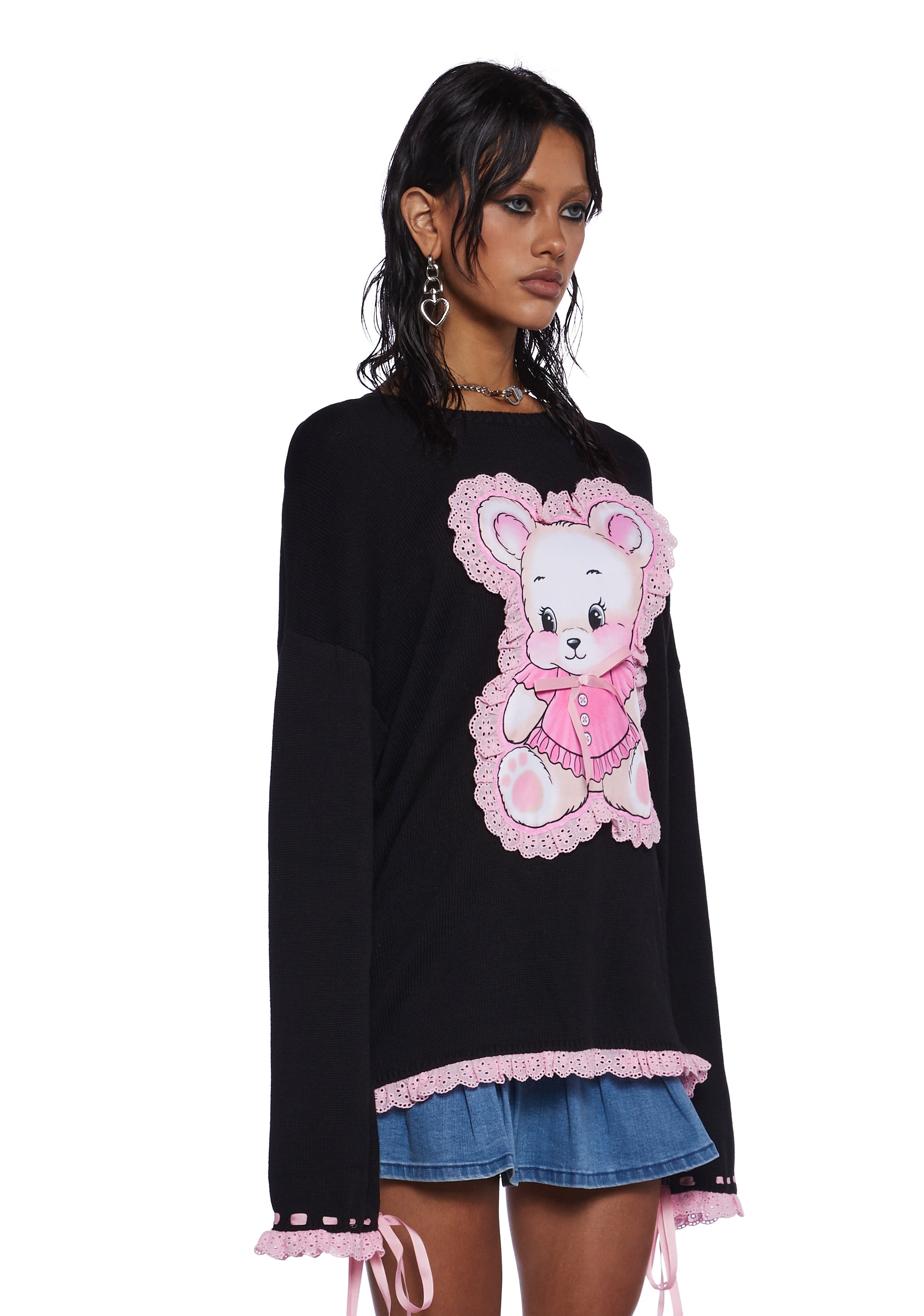 送料無料 通販 激安 Pastel Thrillz Sugar Goth Lace Eyelet Graphic Bear Teddy アイドルグッズ
