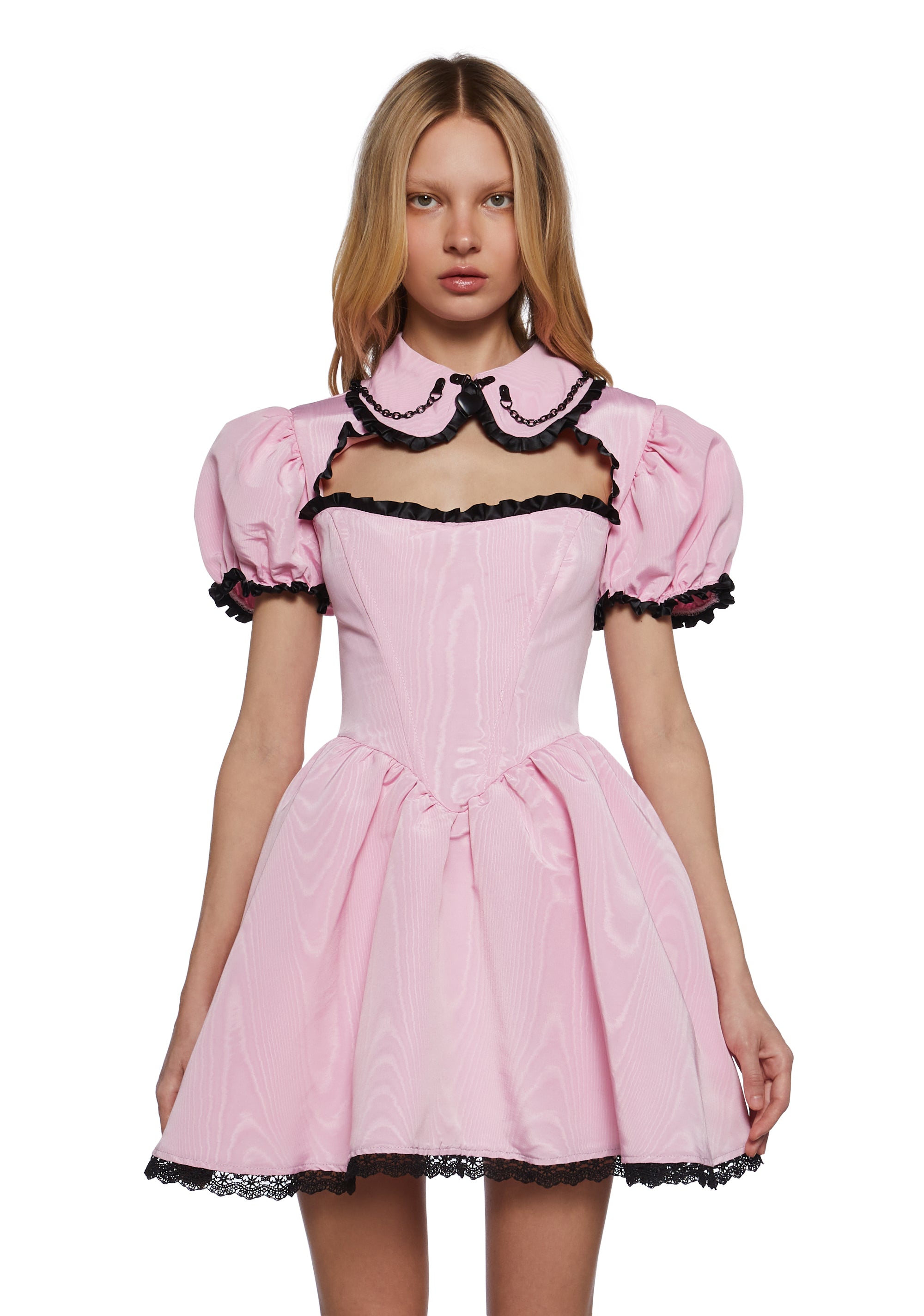 Sugar Thrillz Pastel Goth Taffeta Tulle Ruffled Short Puff Sleeve Mini Dress