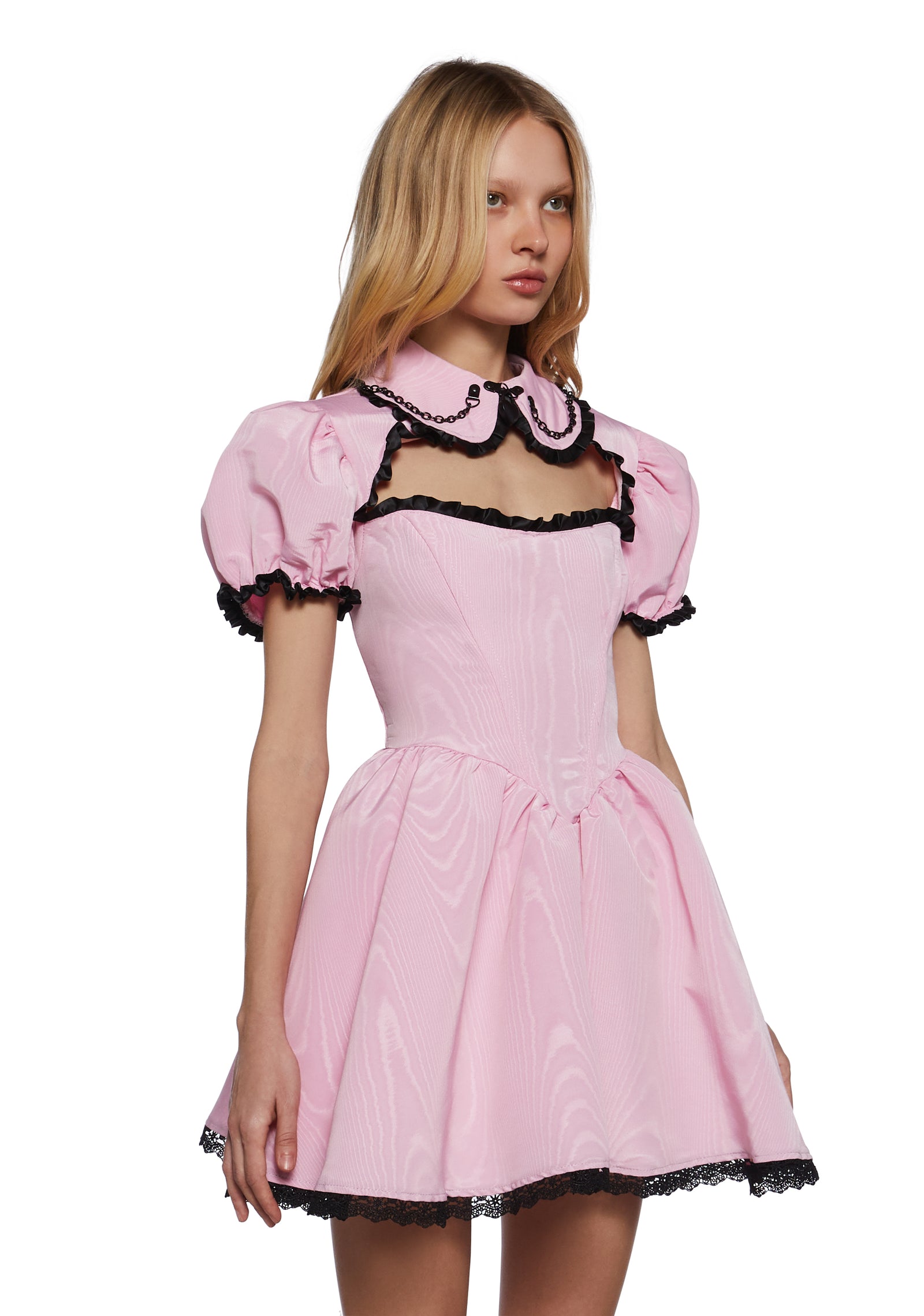 Sugar Thrillz Pastel Goth Taffeta Tulle Ruffled Short Puff Sleeve Mini Dress