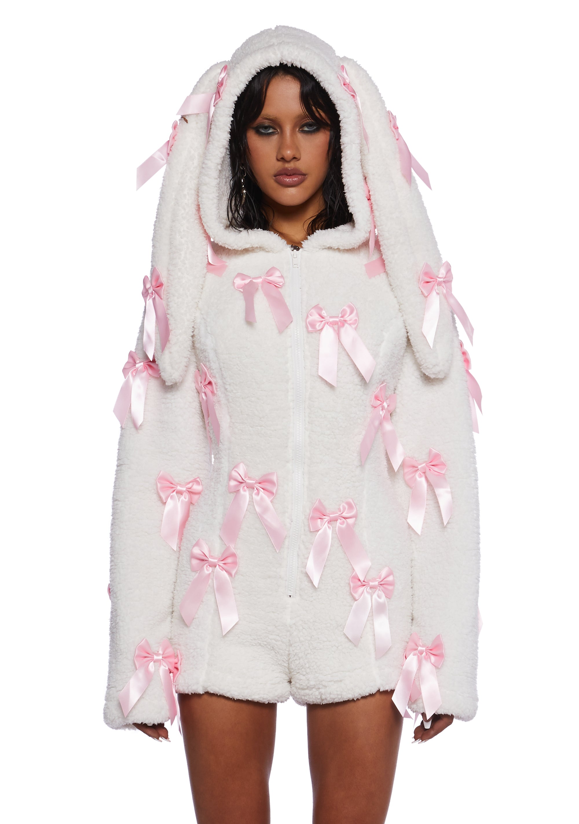 Sugar Thrillz Faux Fur Fuzzy Sheep Romper With Bows Cute Girly