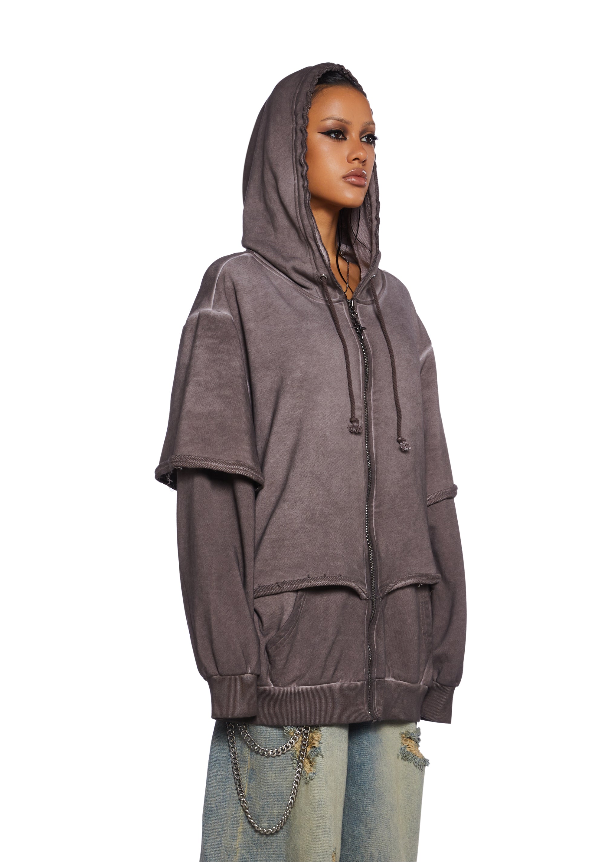 Darker Wavs Oversized Hoodie With Brand Logo - Brown – Dolls