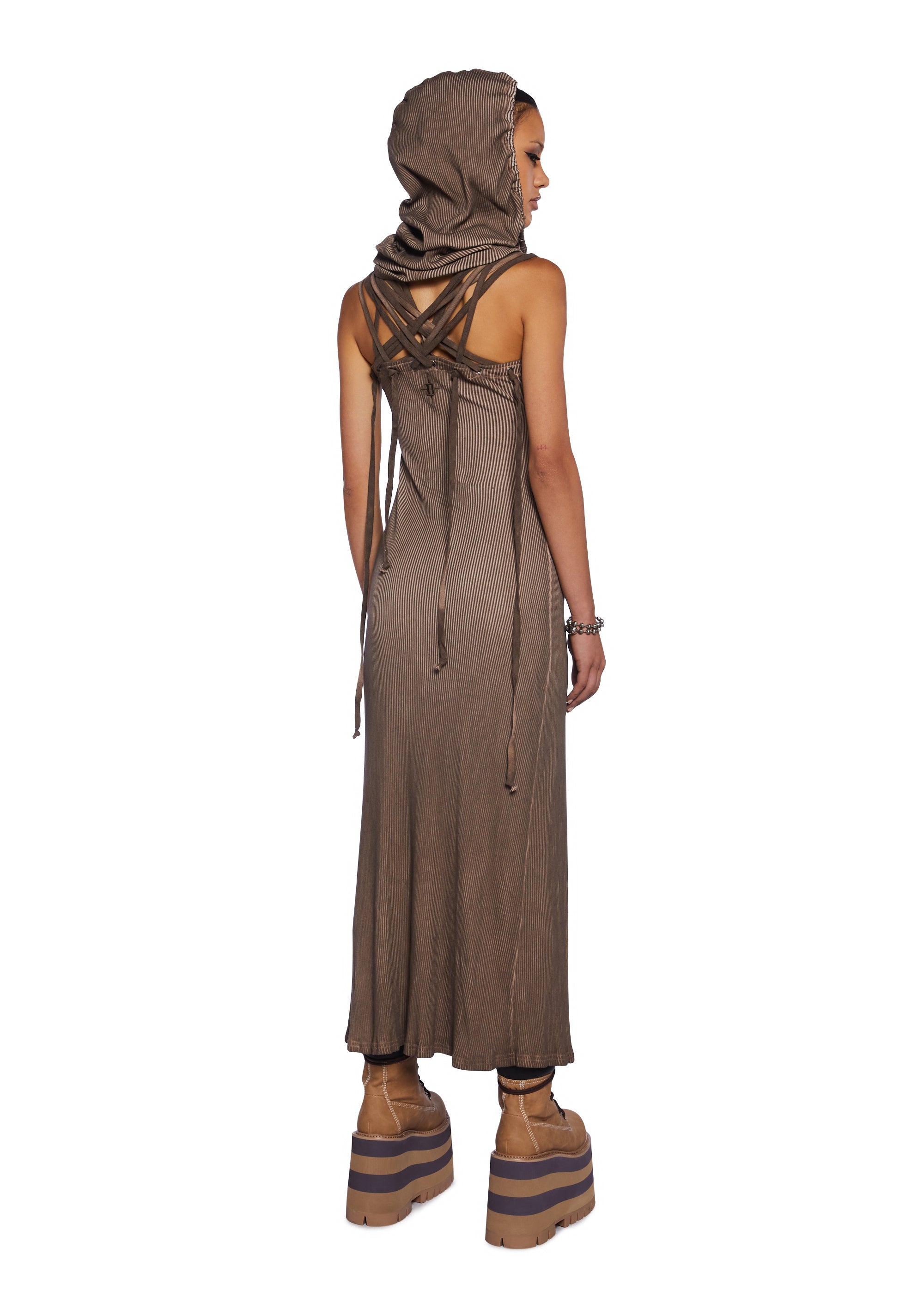 echo hooded slit maxi dress DARKER WAVS Mask Hood Slit Maxi Dress
