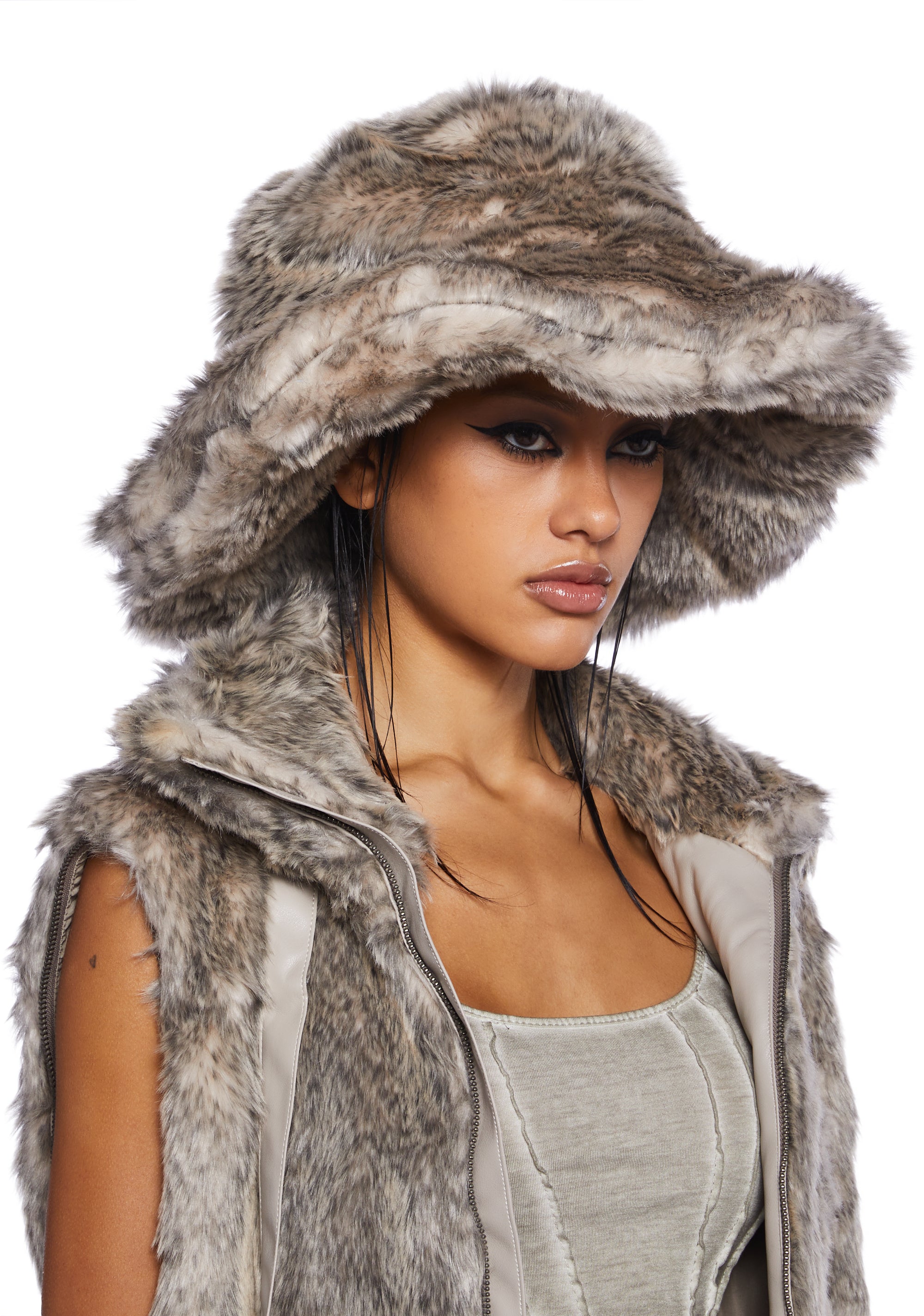 Darker Wavs Faux Fur Oversized Bucket Hat - Brown – Dolls Kill