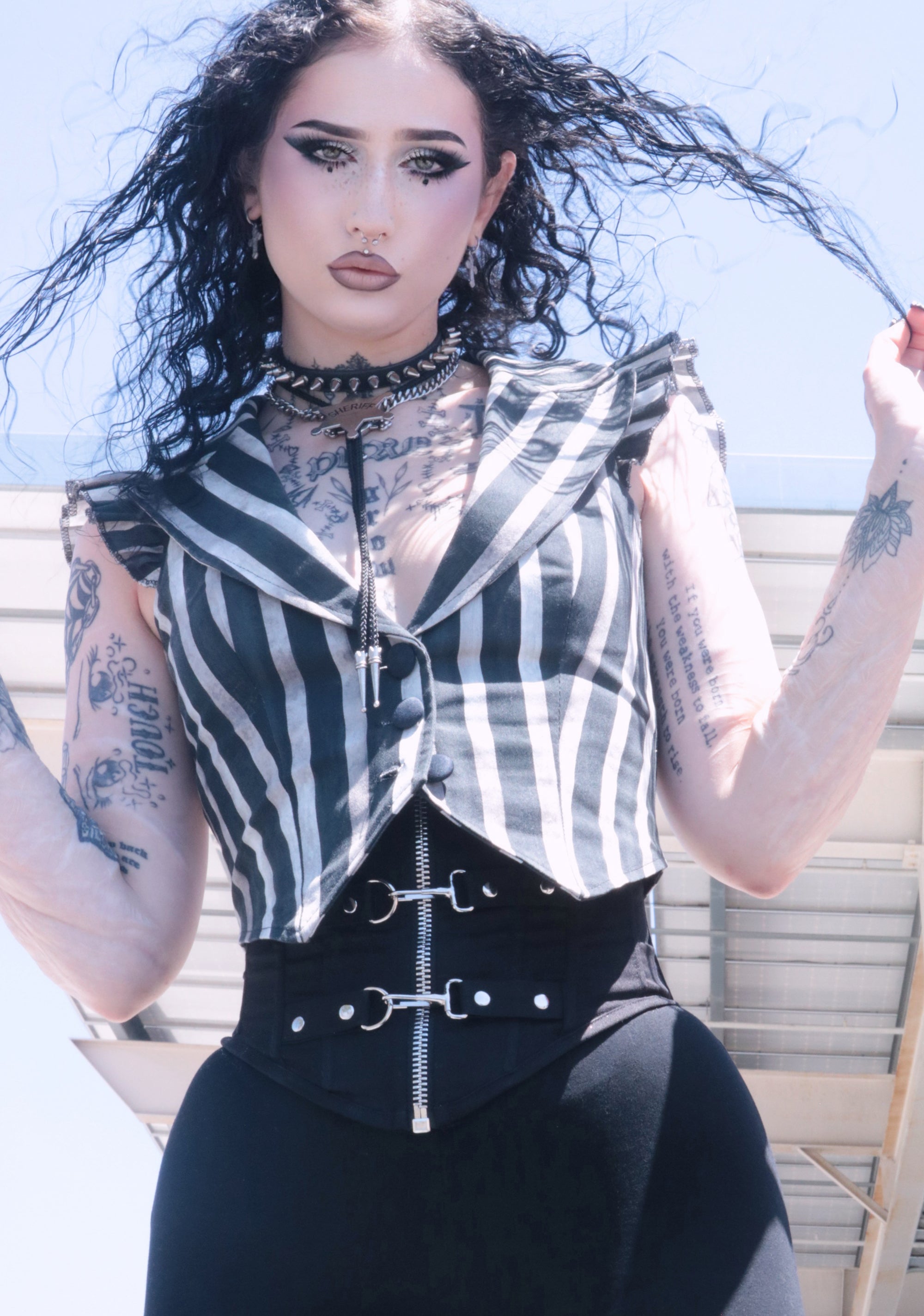 Widow Goth Cirque Noir Striped Ruffled Twill Vest - Multi – Dolls Kill