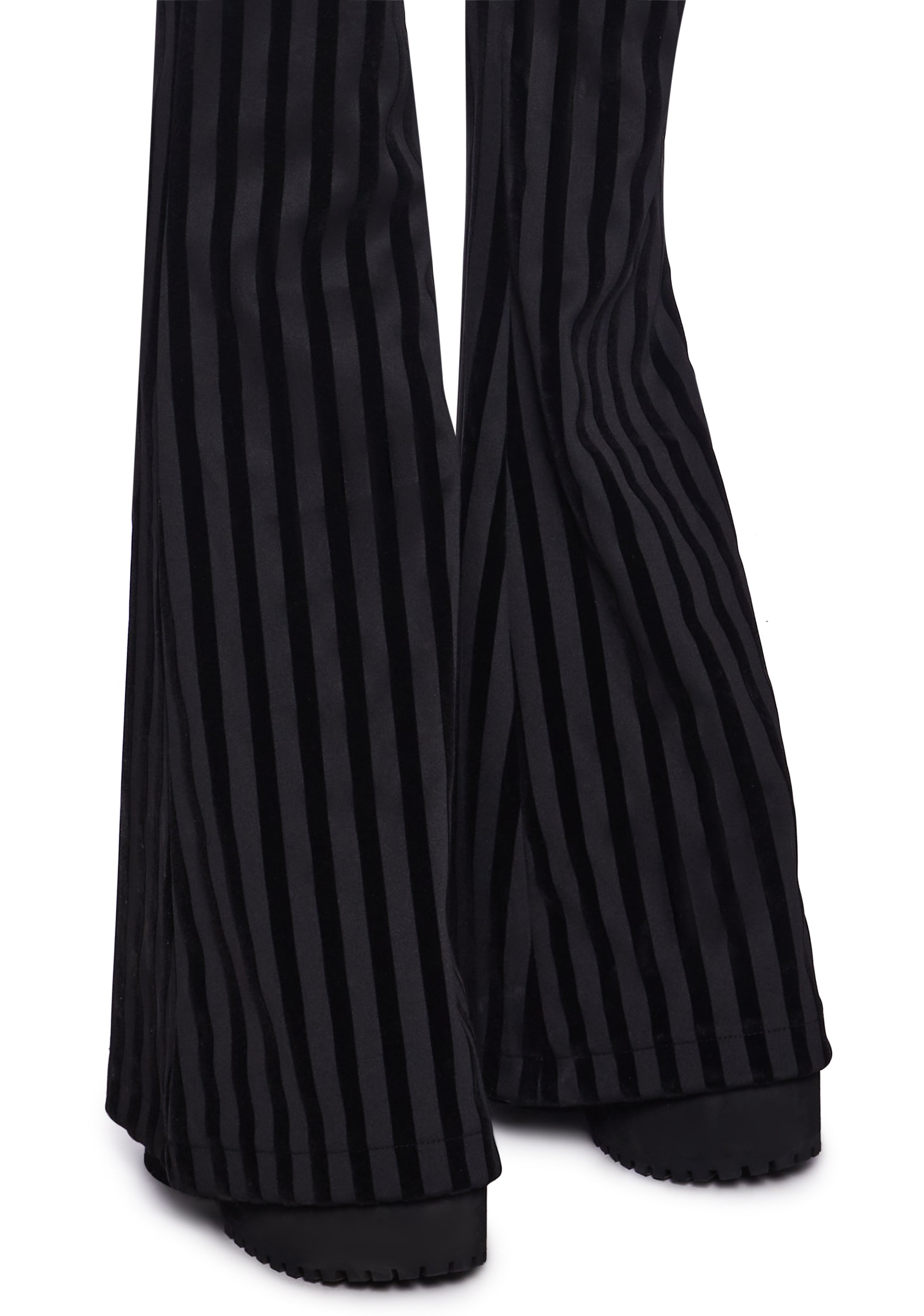 Widow Goth Cirque Noir Striped Twill Velour Flare Pants