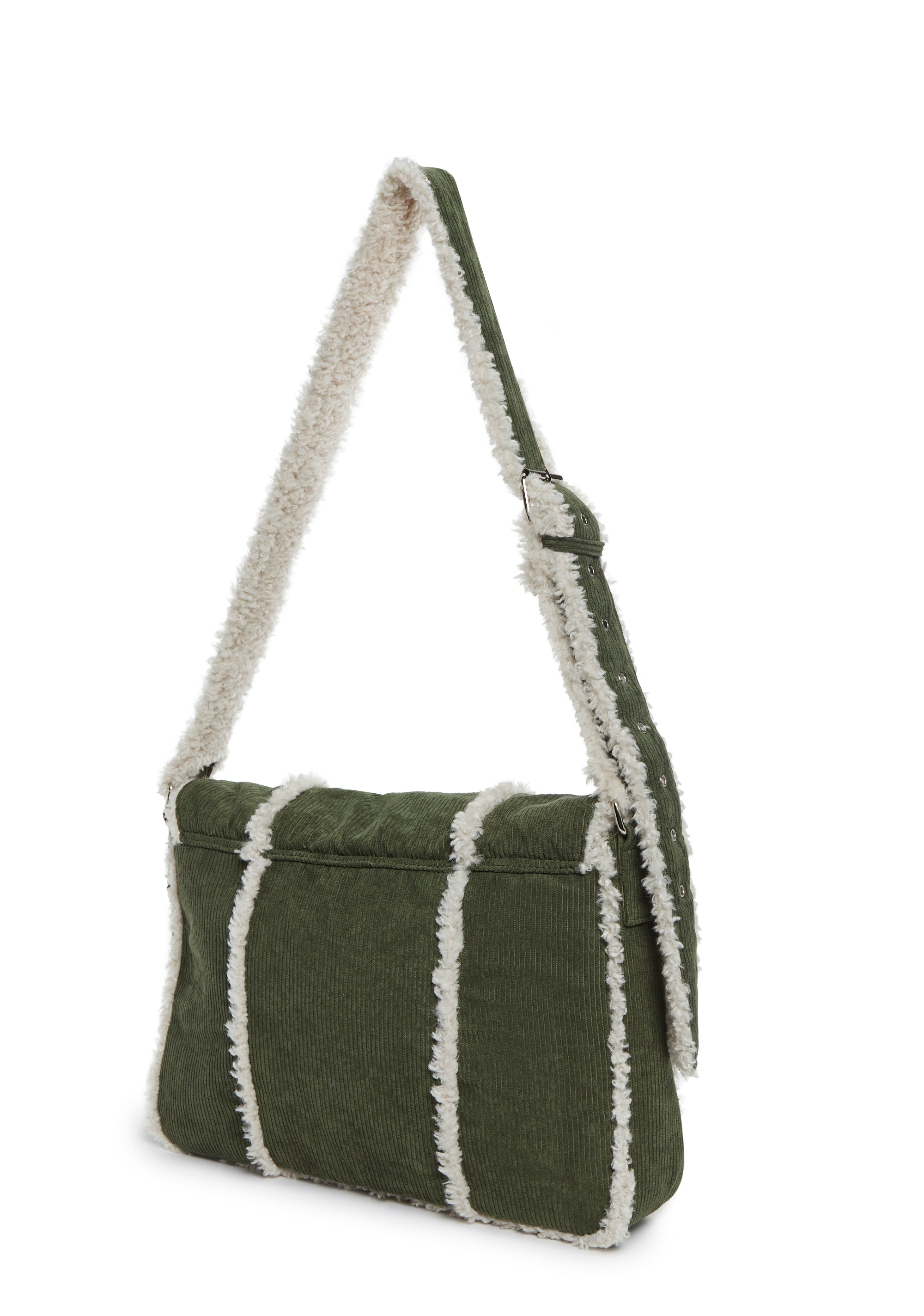 Delia's Corduroy And Shearling Messenger Bag Y2K Retro - Green