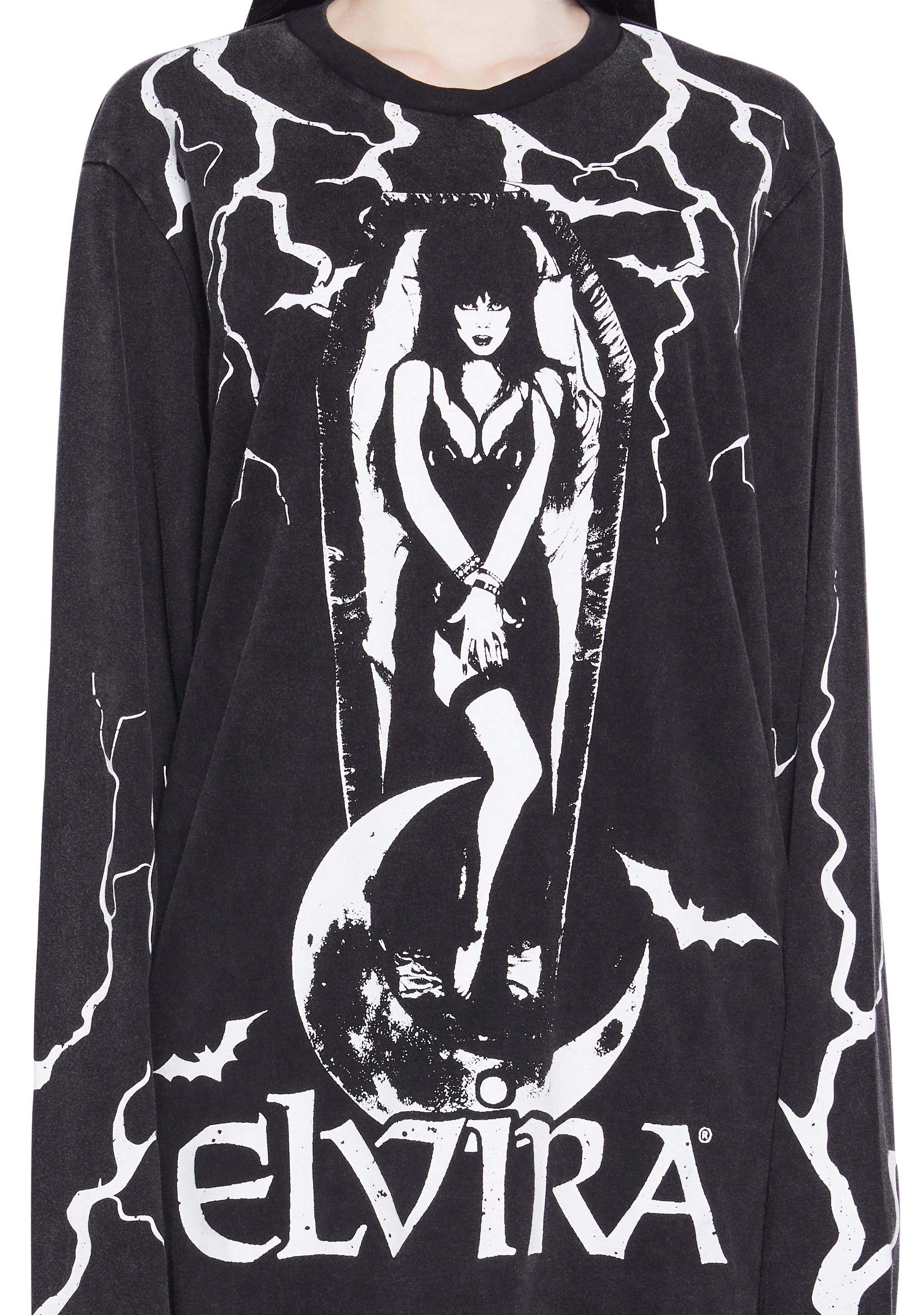 Dolls Kill x Elvira Lightning Graphic Washed Cotton Long