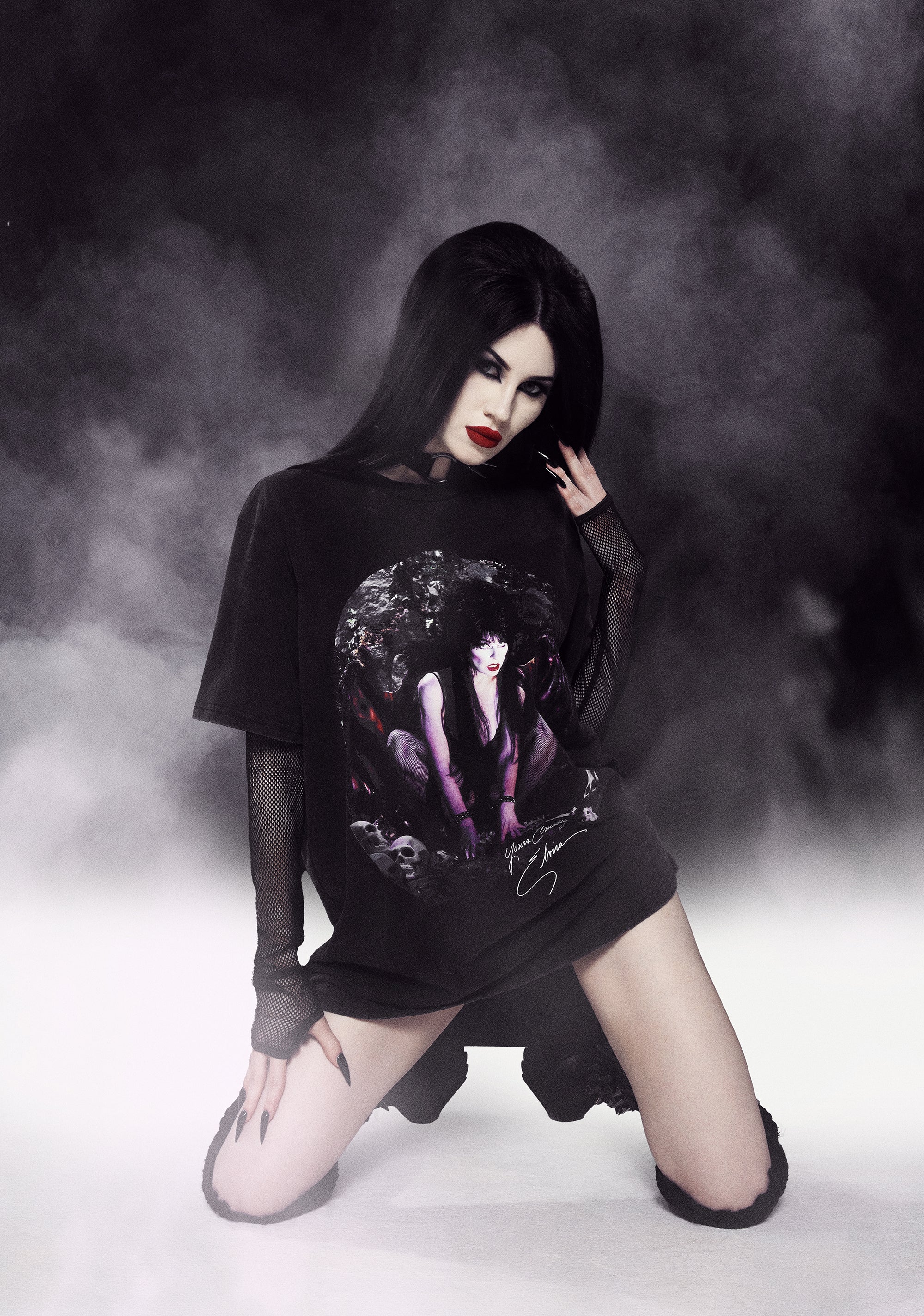 Dolls Kill x Elvira Demon Elvira Graphic Cotton Ovesized Tee