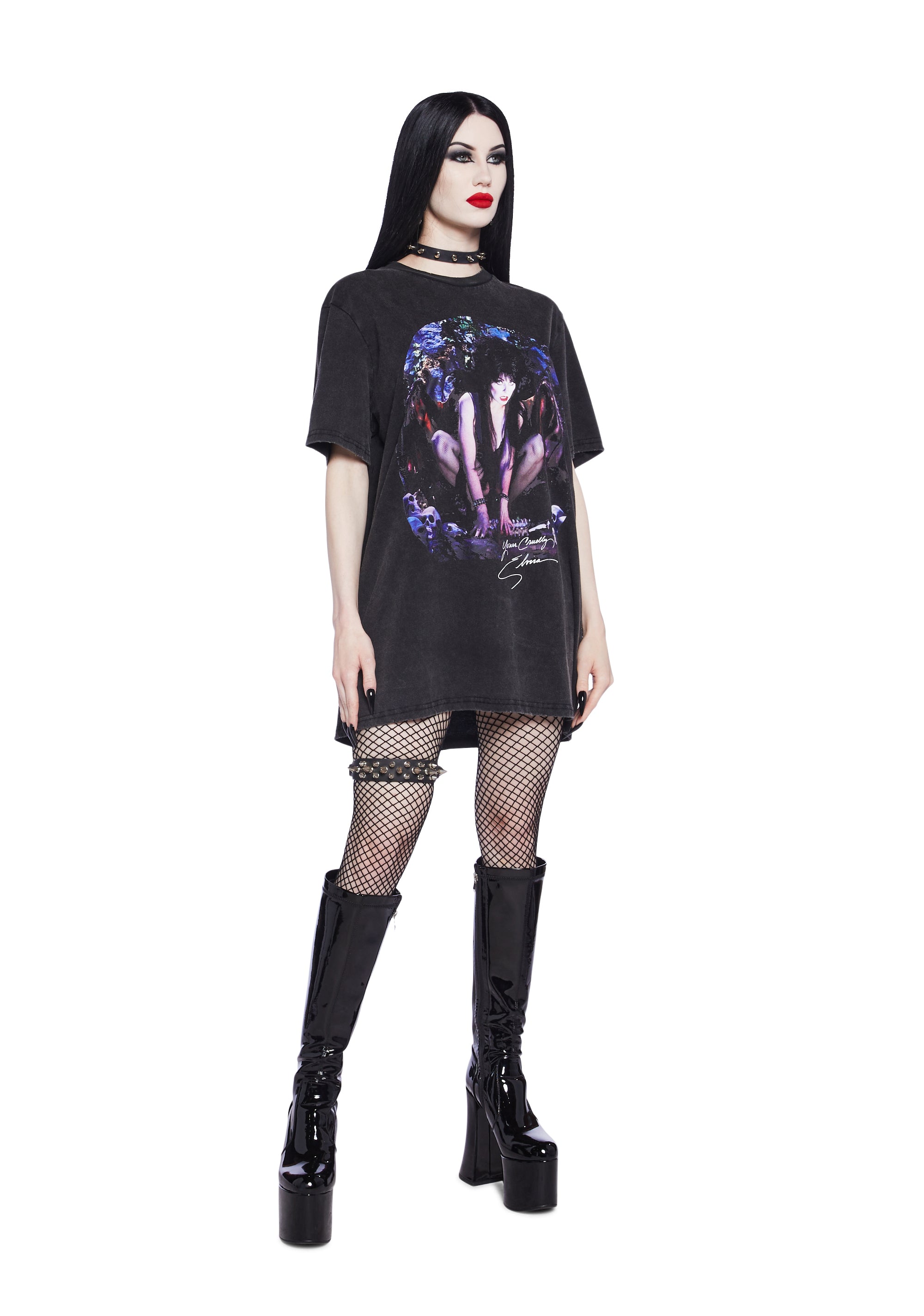 Dolls Kill x Elvira Demon Elvira Graphic Cotton Ovesized Tee