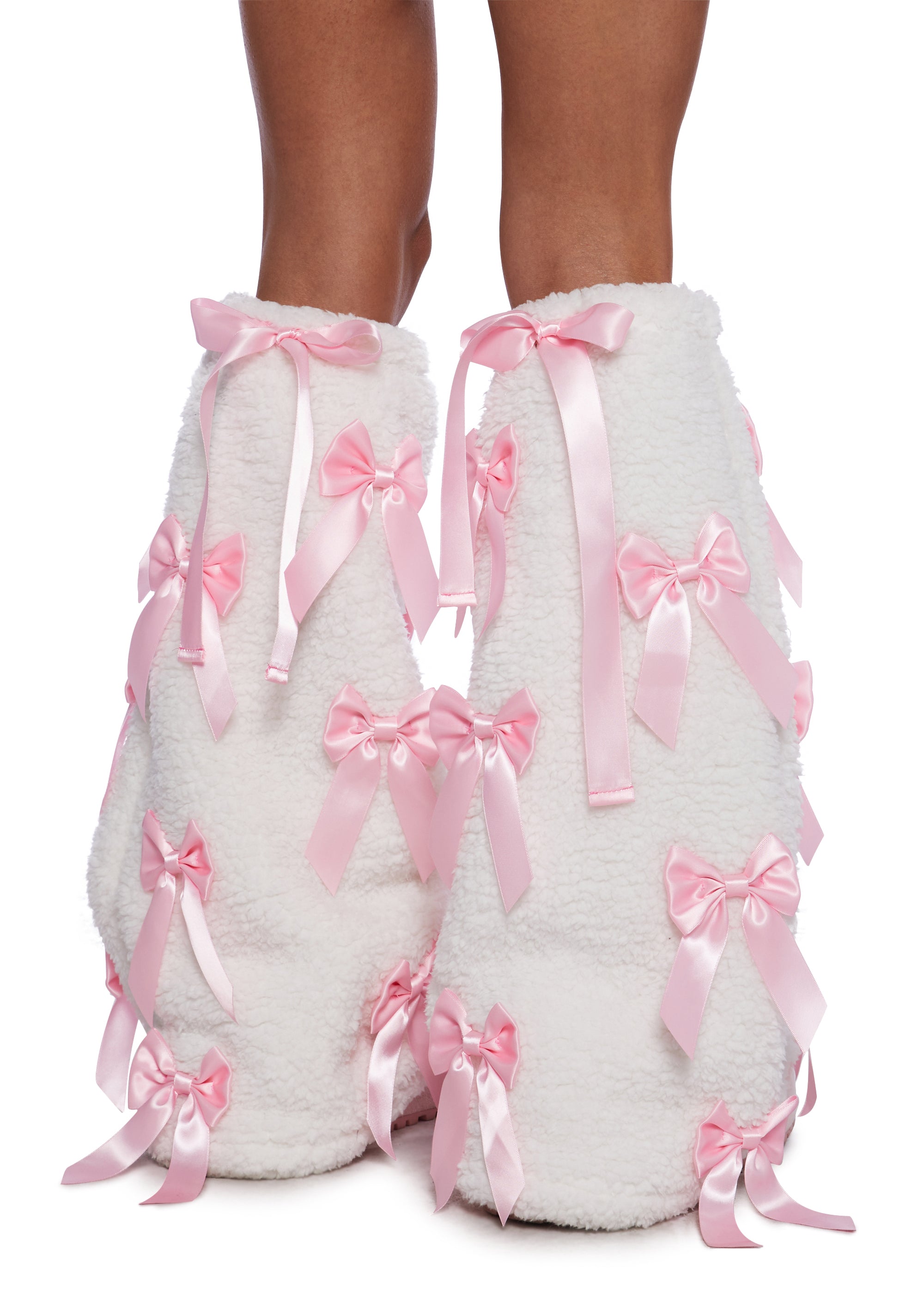 Sugar Thrillz Pastel Goth Faux Fur Sherpa Bow Lamb Leg Warmers