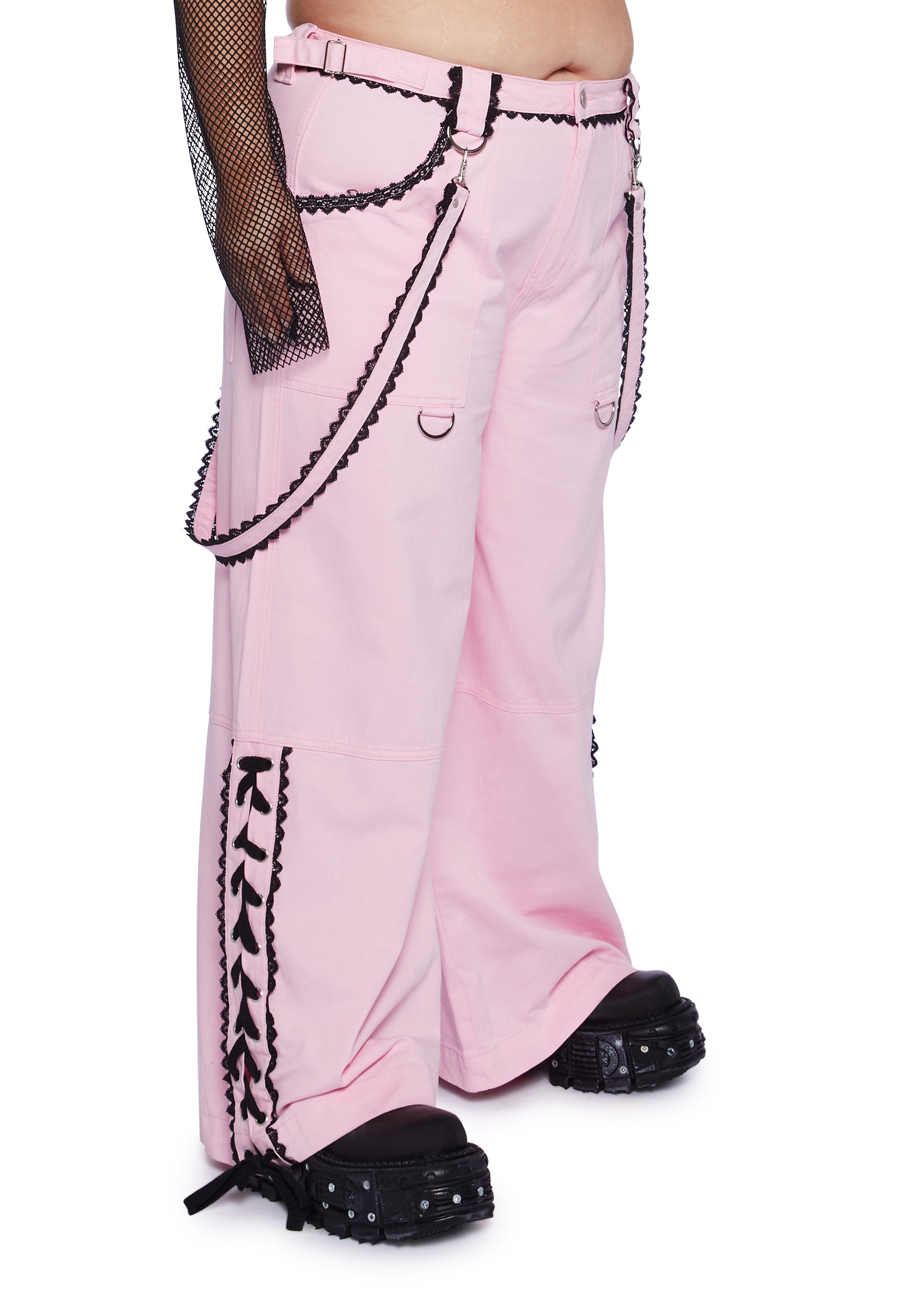 Plus Size Sugar Thrillz Pastel Goth Cotton Lace Cargo Pants - Pink