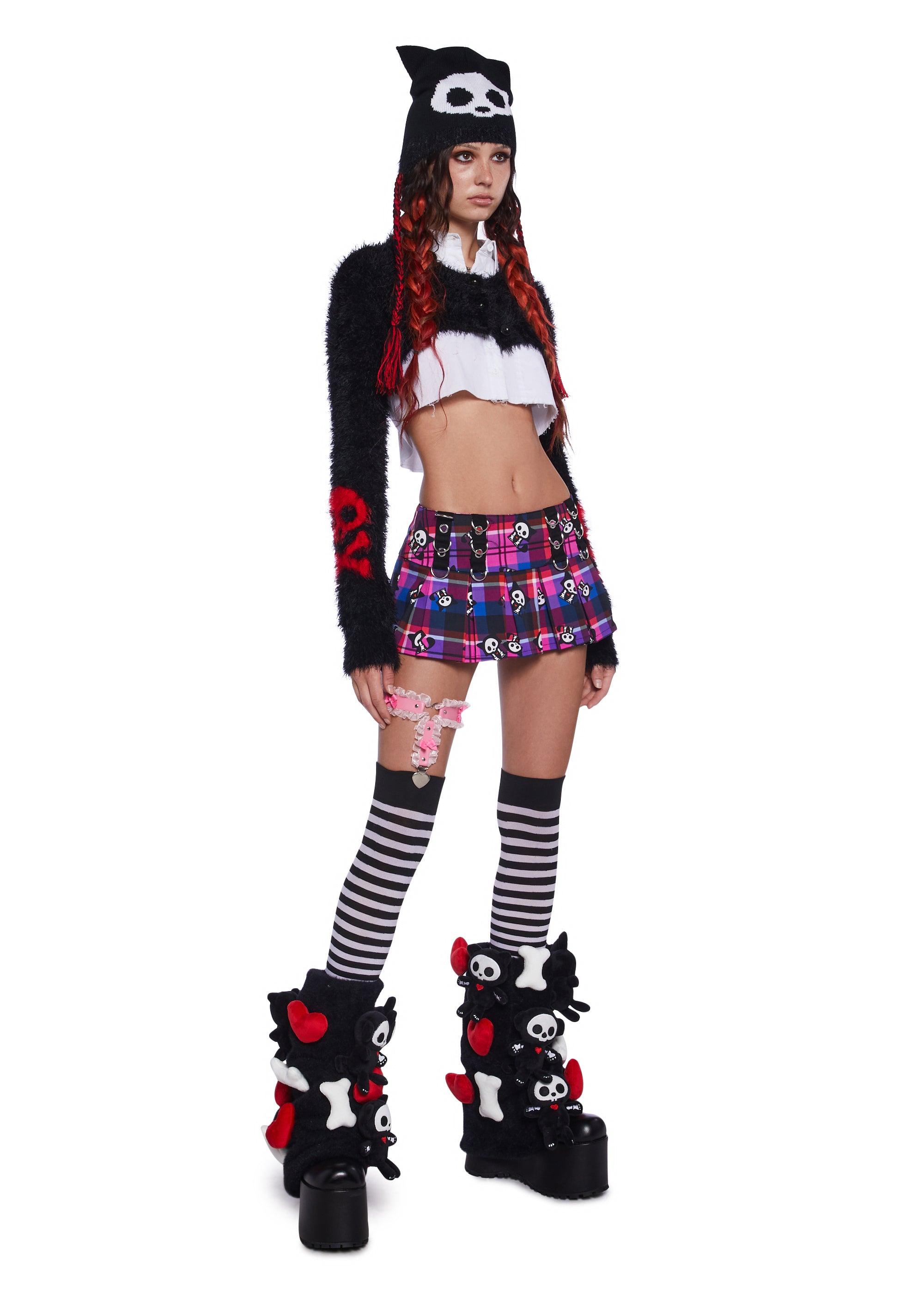 Dolls Kill x Skelanimals Foxy Plaid Pleated Mini Skirt - Pink