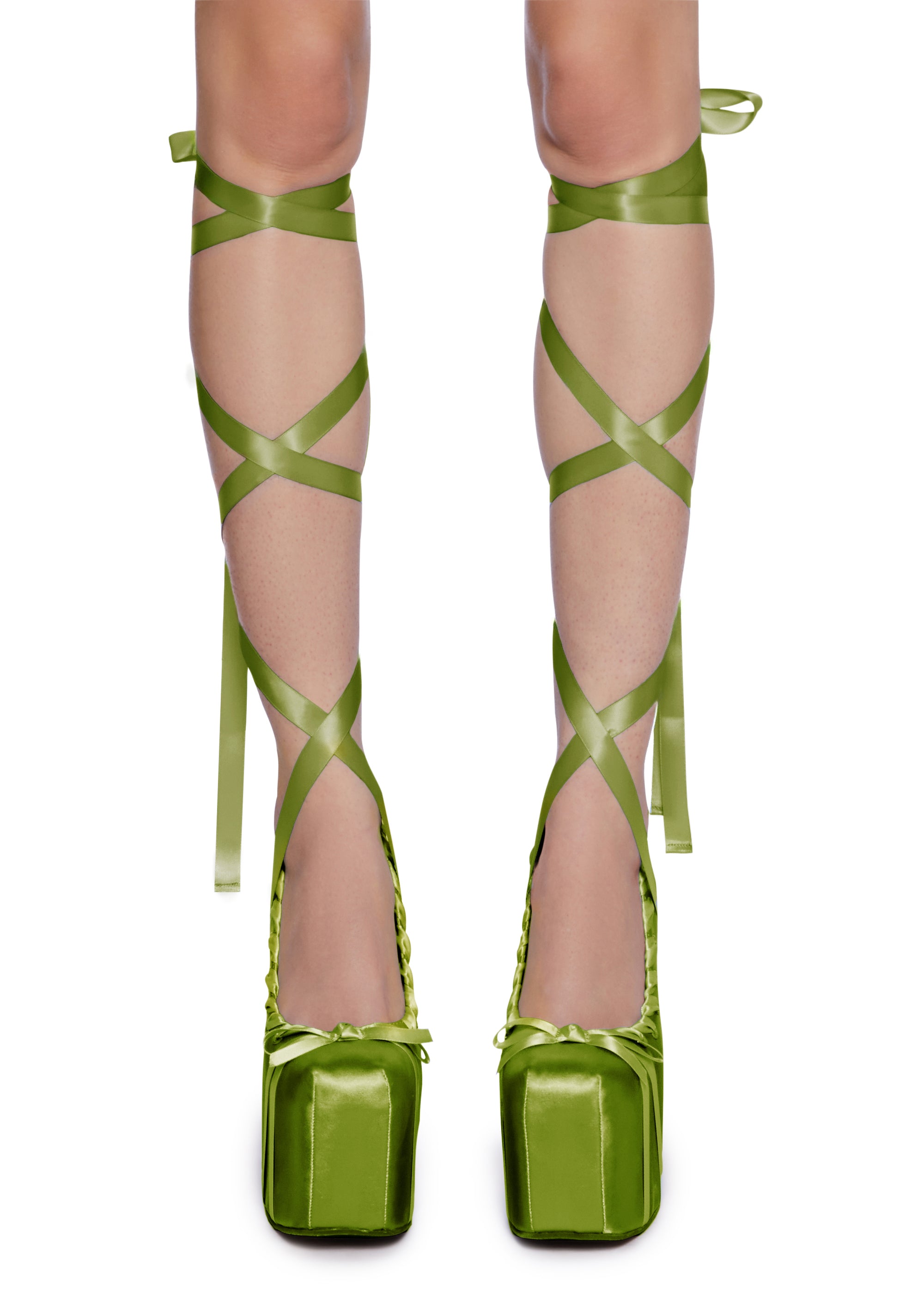 Sugar Thrillz Ribbon Wrap Platform Ballet Heels - Green