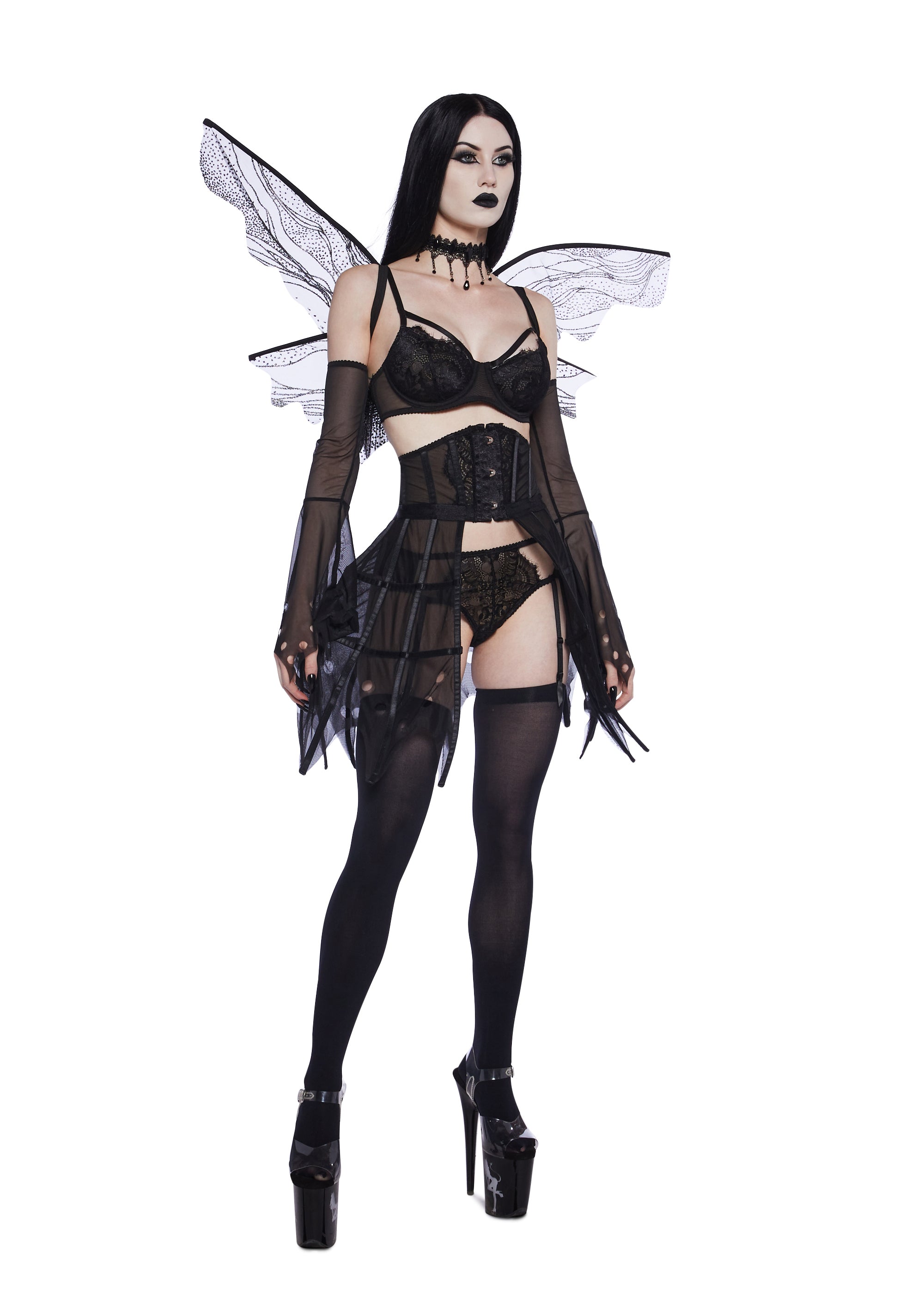 Trickz N' Treatz Shredded Bra Bottoms Sleeves Caged Hook Skirt Sexy Lingerie Fairy - Black Dolls Kill Trickz N' Treatz Shredded Bra Bottoms Sleeves Caged Hook Skirt Sexy Lingerie Fairy - Black Dolls Kill