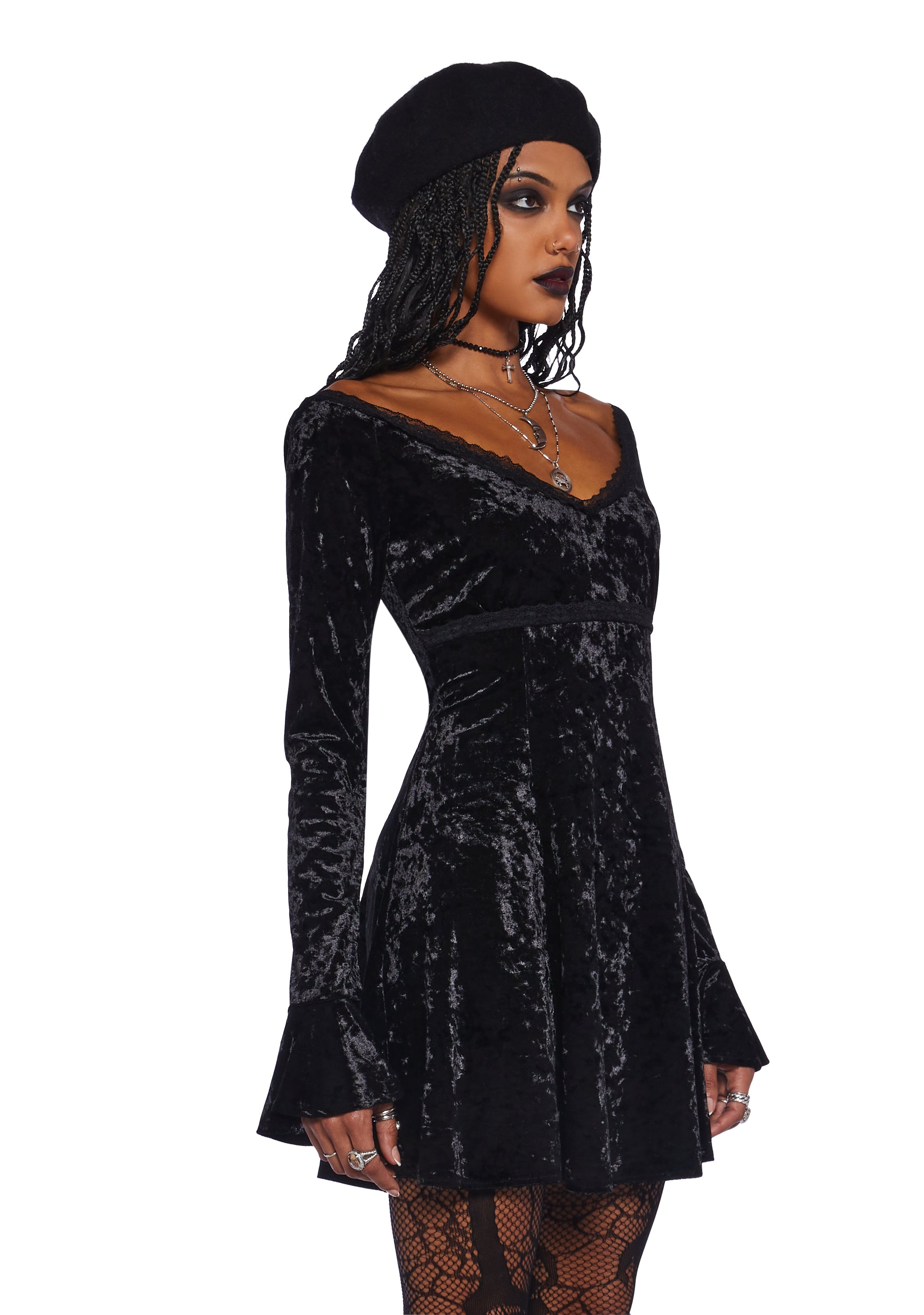 Widow Crushed Velvet Mini Dress - Black Dolls Kill Widow Crushed Velvet Mini Dress - Black Dolls Kill