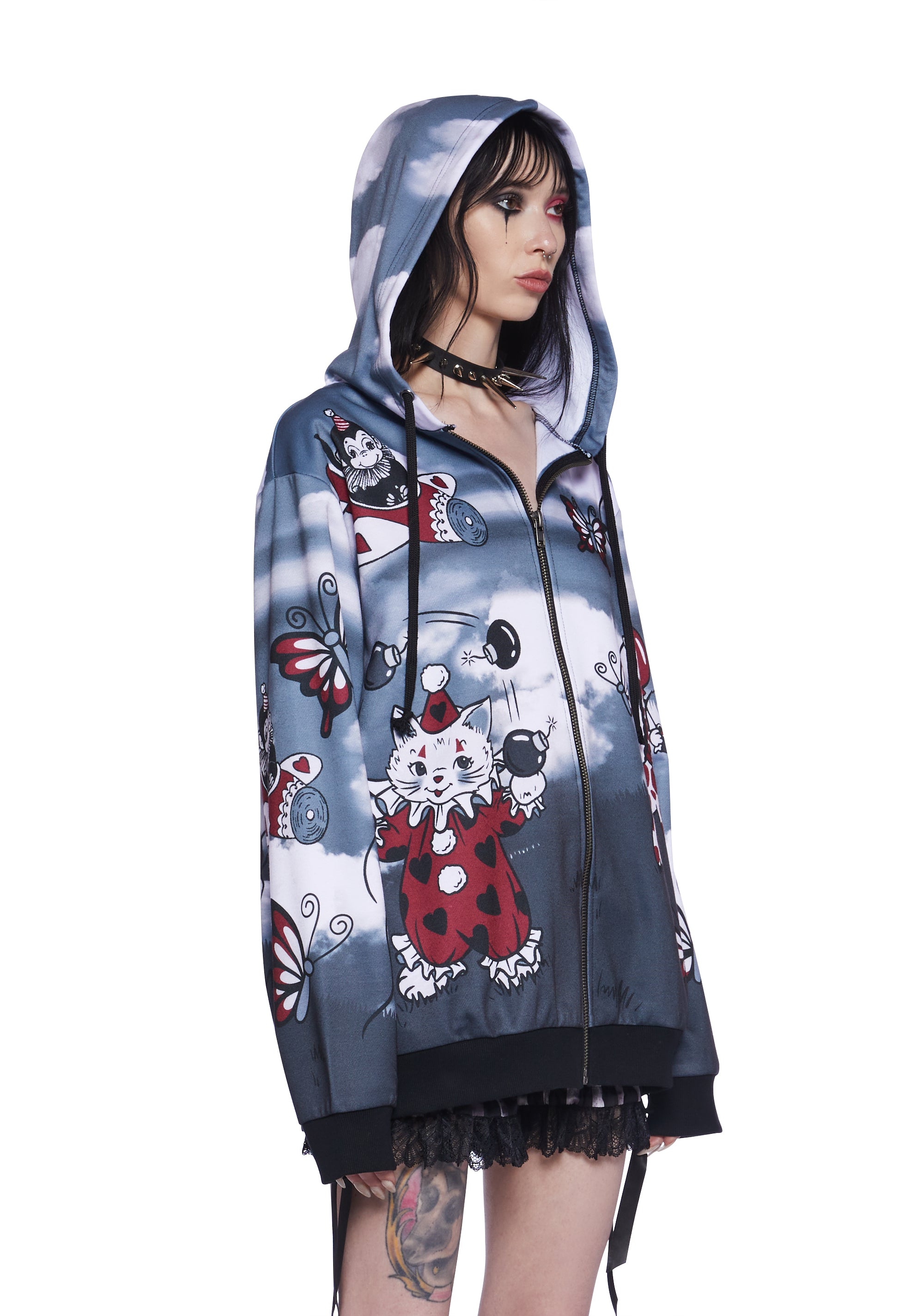 Widow Goth Cirque Noir Shitshow Animal Graphic Oversized Hoodie - Multi – Dolls  Kill
