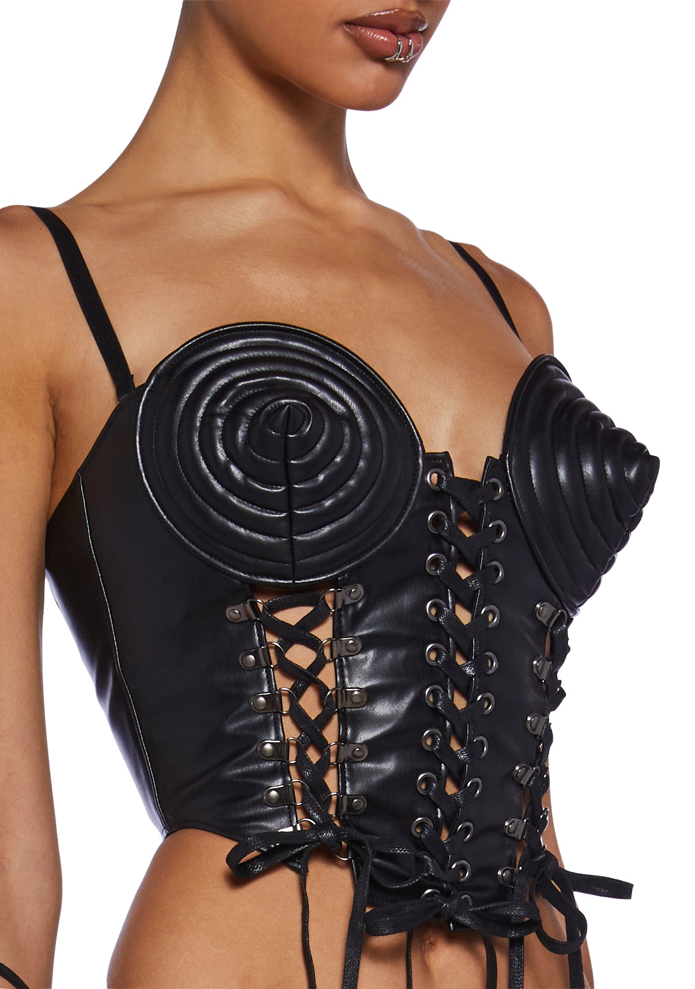 Club Exx Future Girl Techno Club Vegan Leather Cone Lace-Up Corset