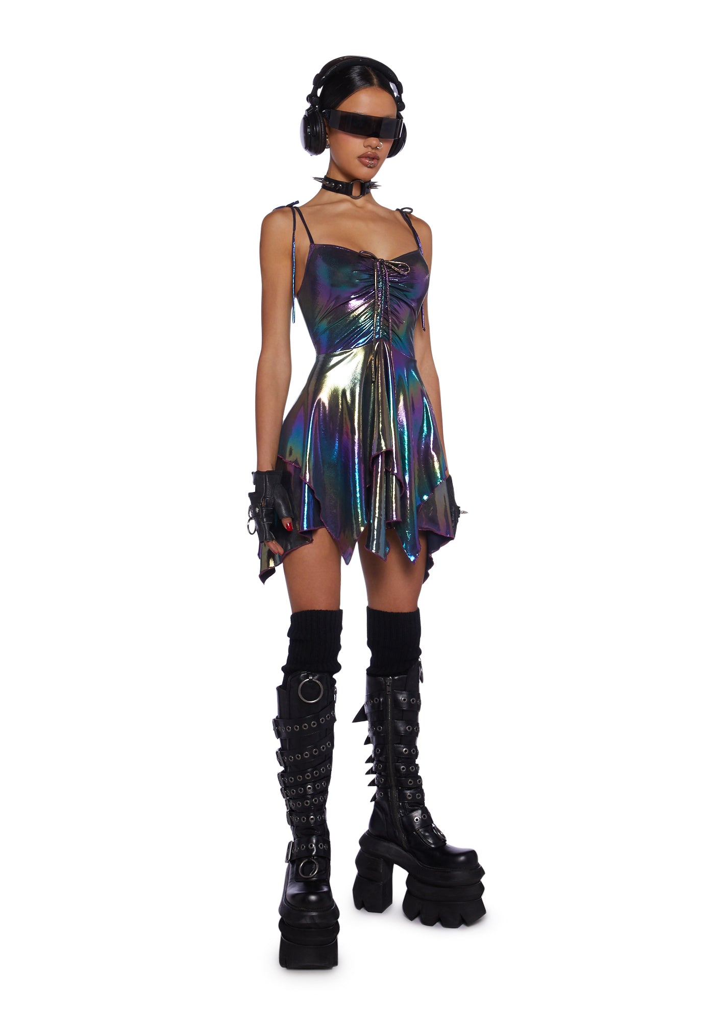 Club Exx Rave Fairycore Festival Fairy Metallic Holo Oil Slick Handkerchief Dress - Multi Multi / XX-SMALL Club Exx Rave Fairycore Festival Fairy Metallic Holo Oil Slick Handkerchief Dress - Multi Multi / XX-SMALL