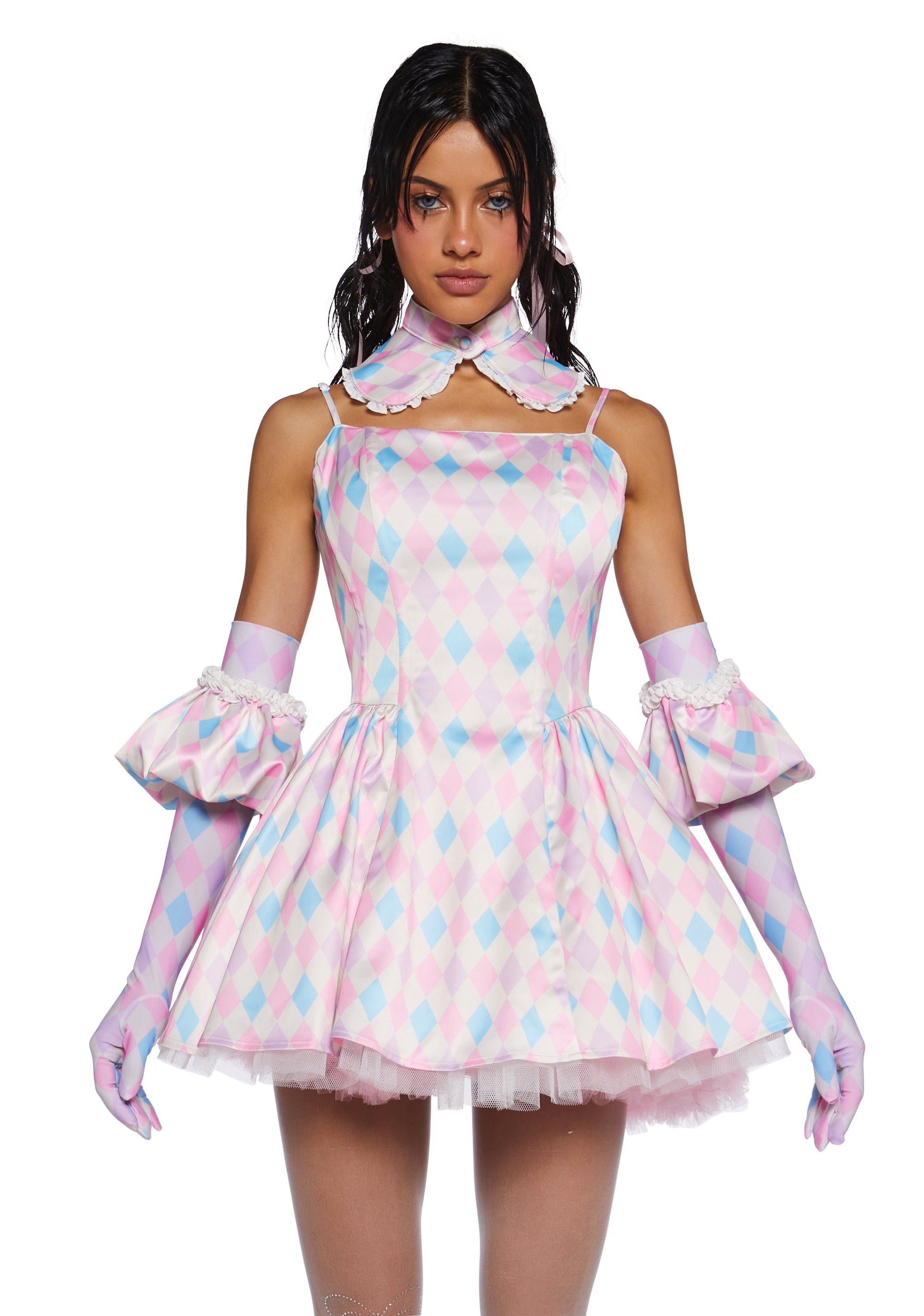 Multi Pattern Mini Dress Sugar Thrillz Pastel Diamond Pattern Mini Dress With Collar And Gloves ...