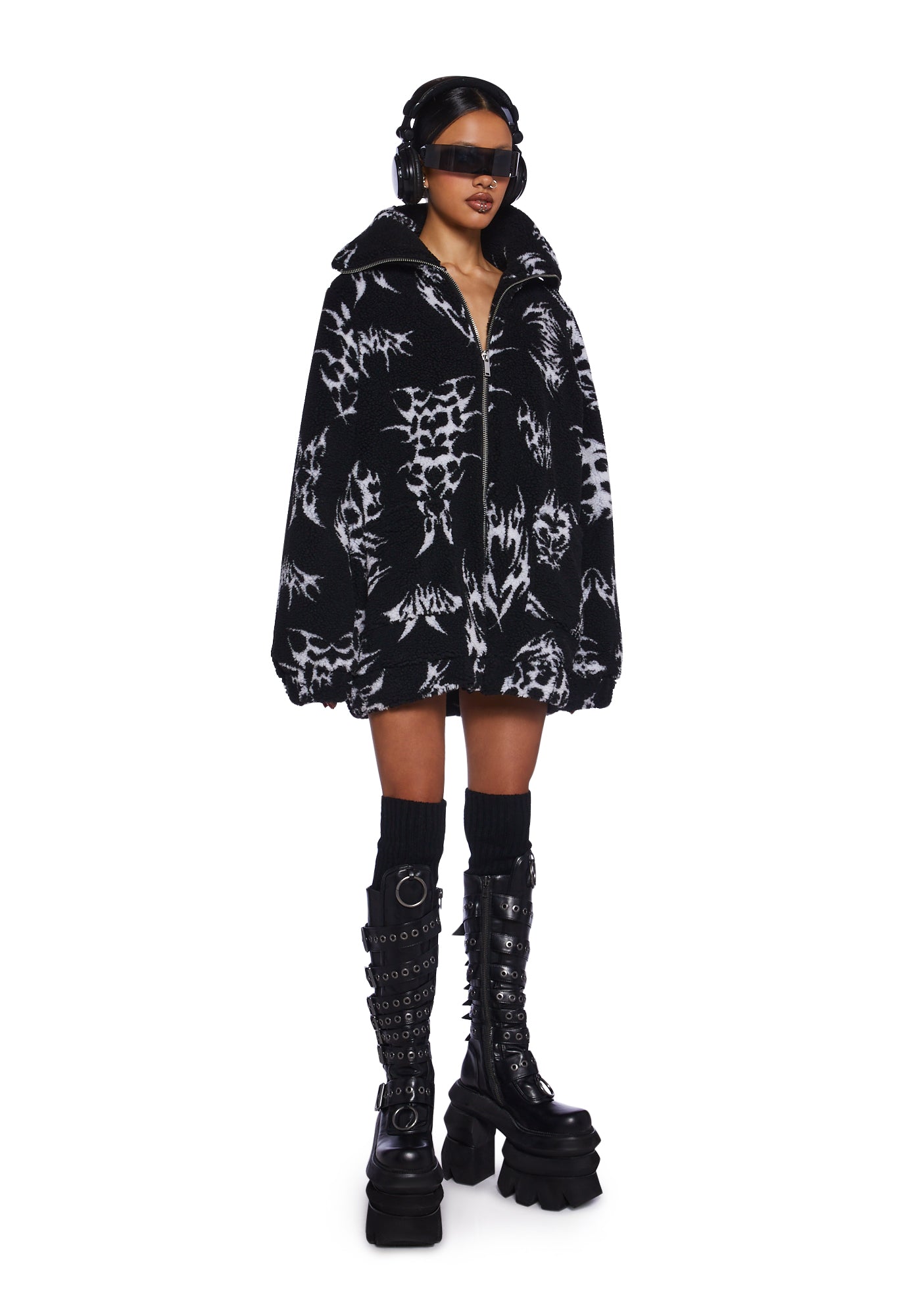 Club Exx Symbol Tribal Sherpa Jacket Raves - Black – Dolls Kill