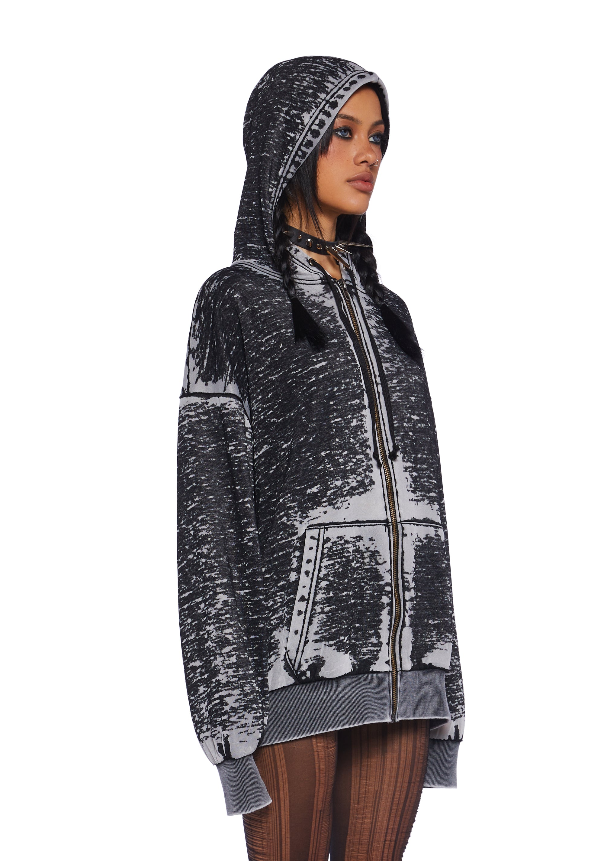 Current Mood Punquetee Punk Rock Studded Lace Bow Soft Knit