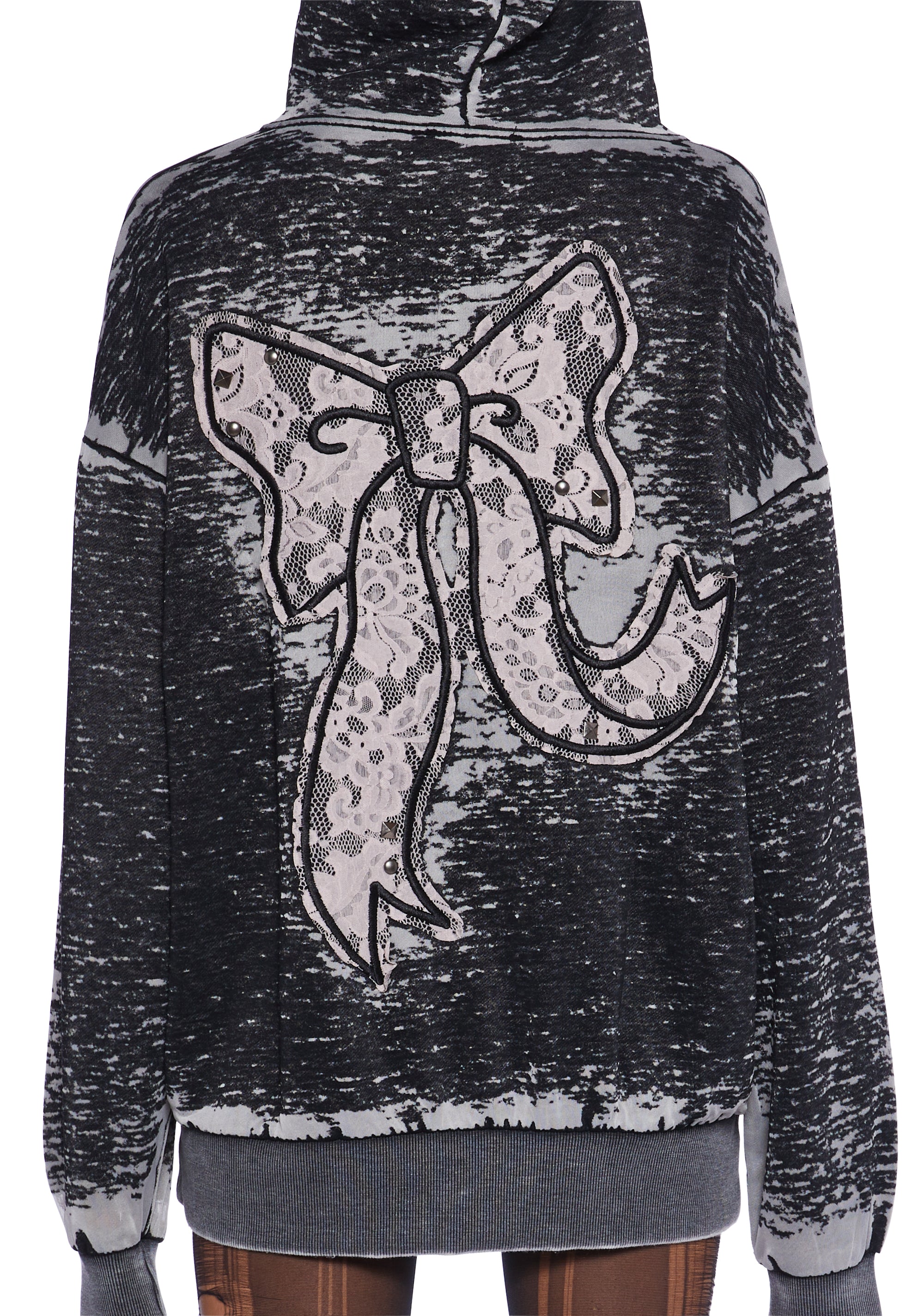Current Mood Punquetee Punk Rock Studded Lace Bow Soft Knit