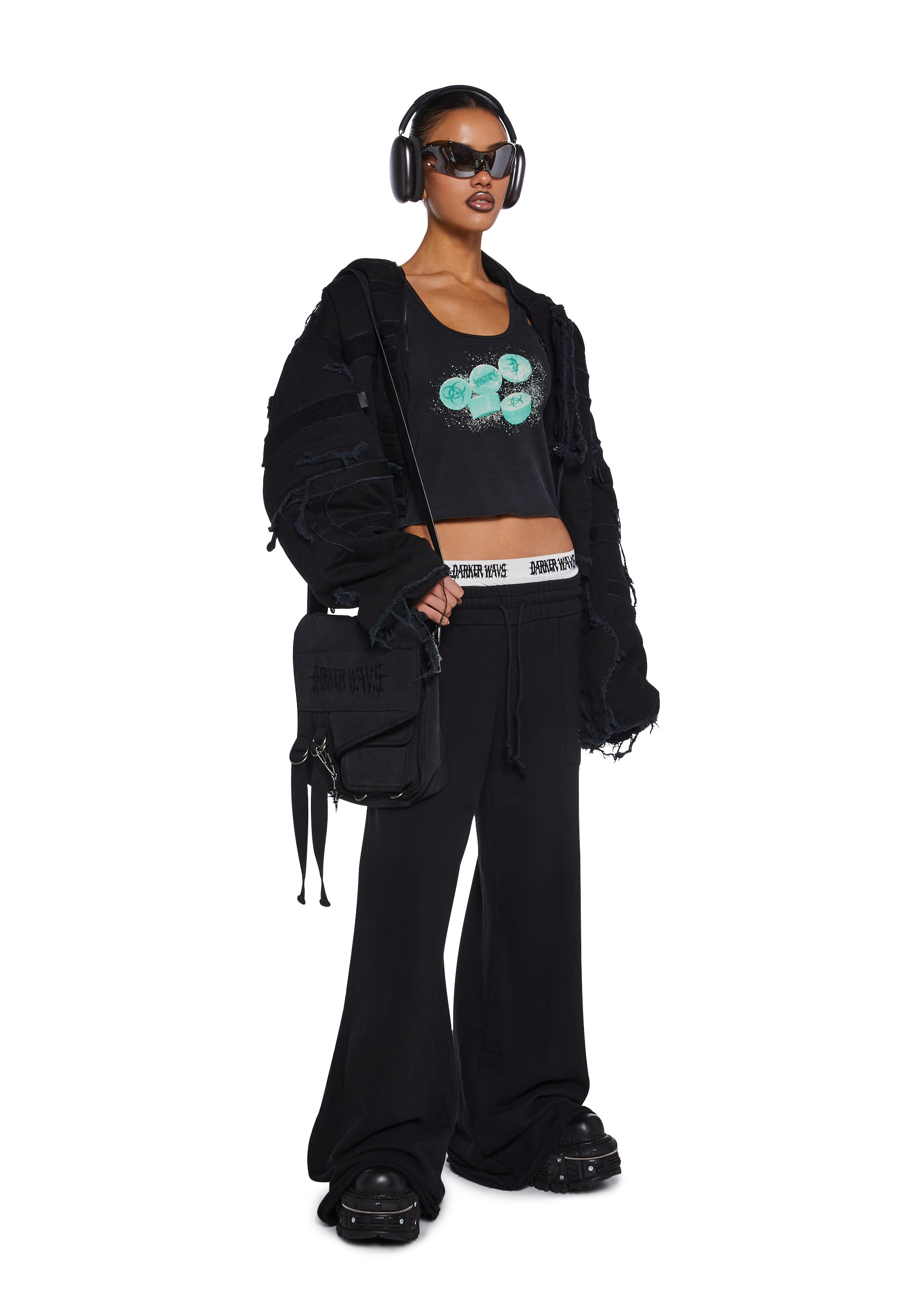 Darker Wavs Stretchy Washed Knit Cropped Racerback Graphic