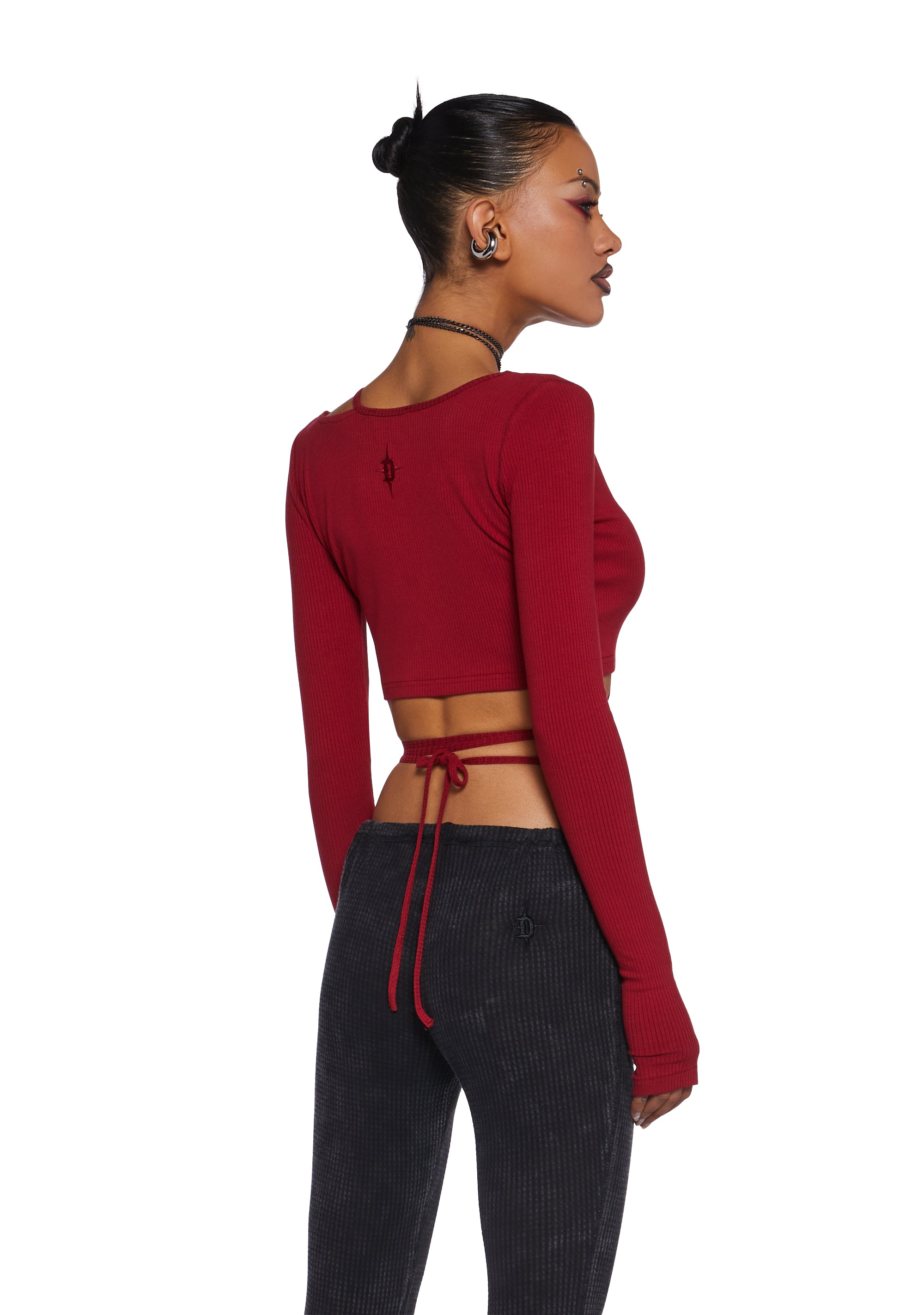 Red long sleeve wrap top store