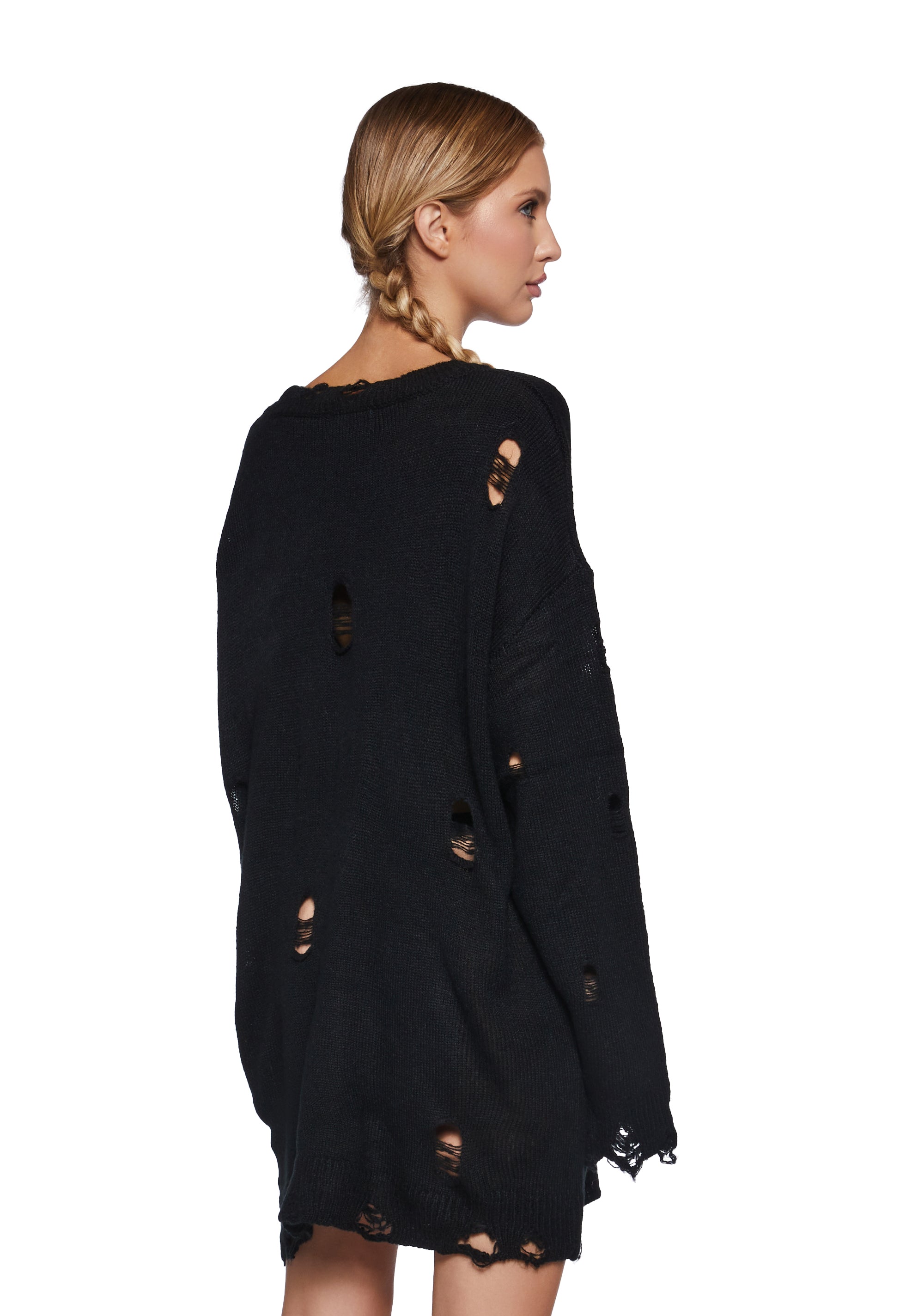 Oversized Distressed Rat Intarsia Knit Sweater Current Mood