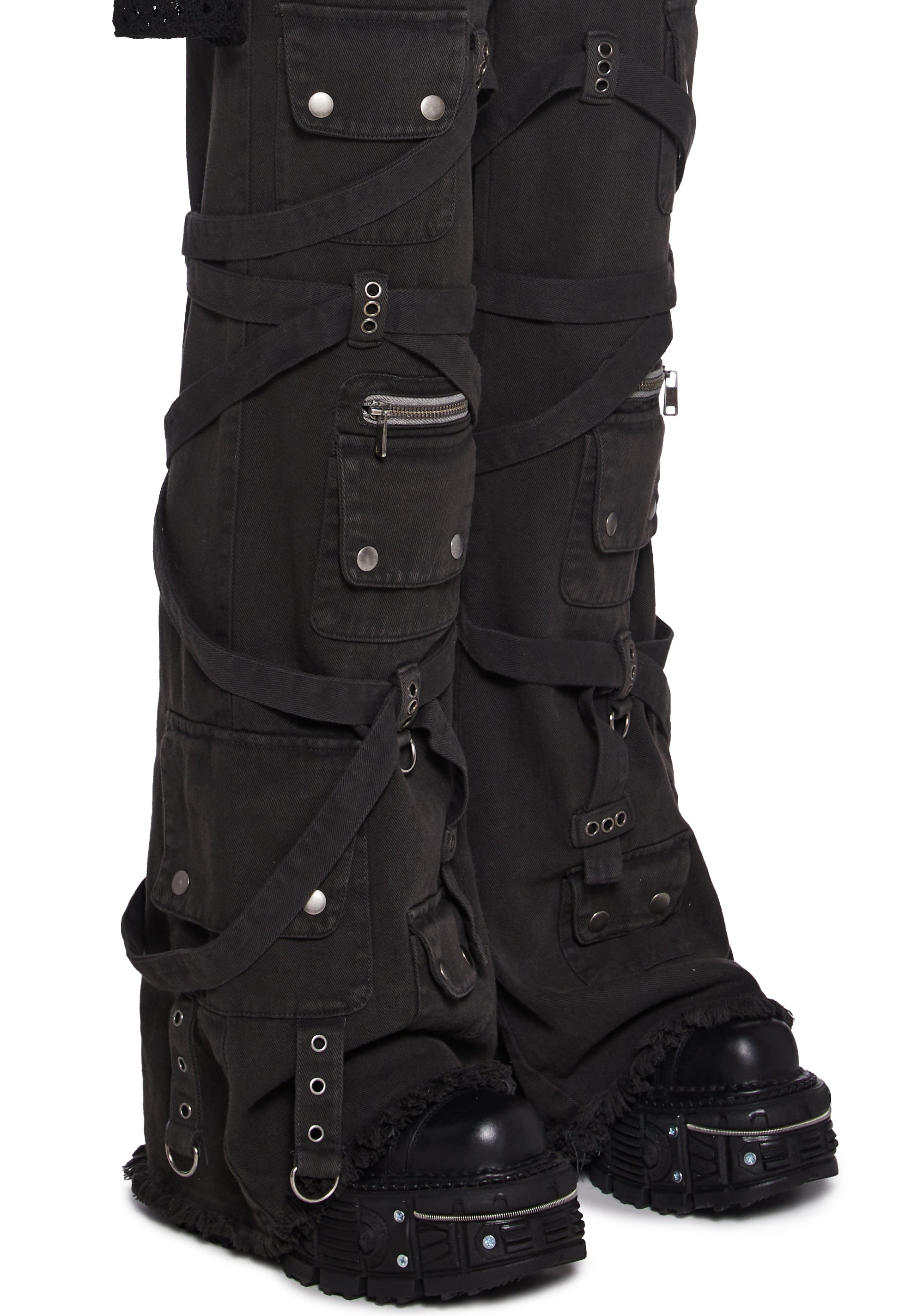 Darker Wavs Cotton Cargo Pants With Pockets Straps - Black