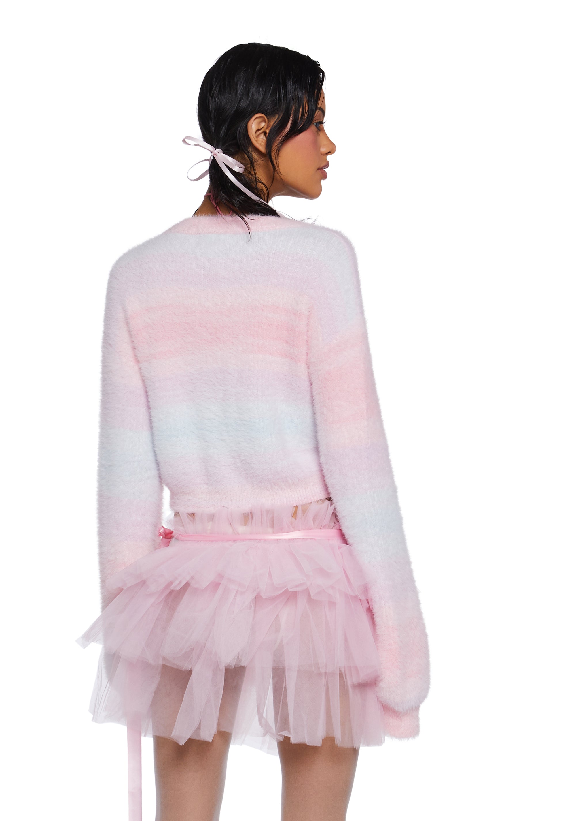Sugar Thrillz Clowncore Fuzzy Knit Balloon Sleeve Cropped