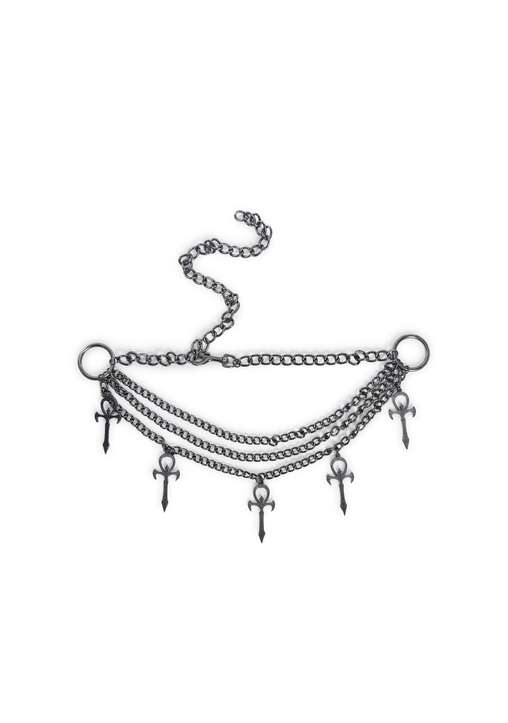 Widow Multi-Chain Draped Ankh Symbol Chain Belt - Silver