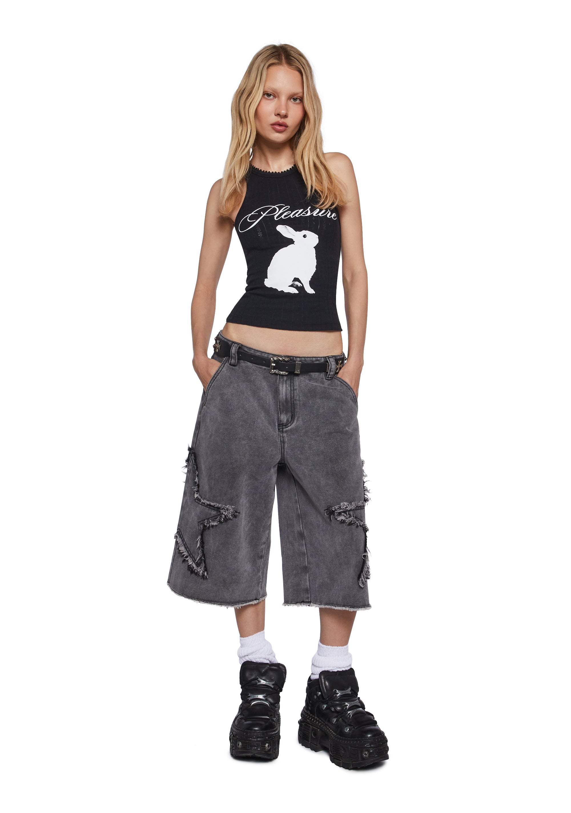 Basic Pleasure Mode Alice Top With Bunny Graphic - Black