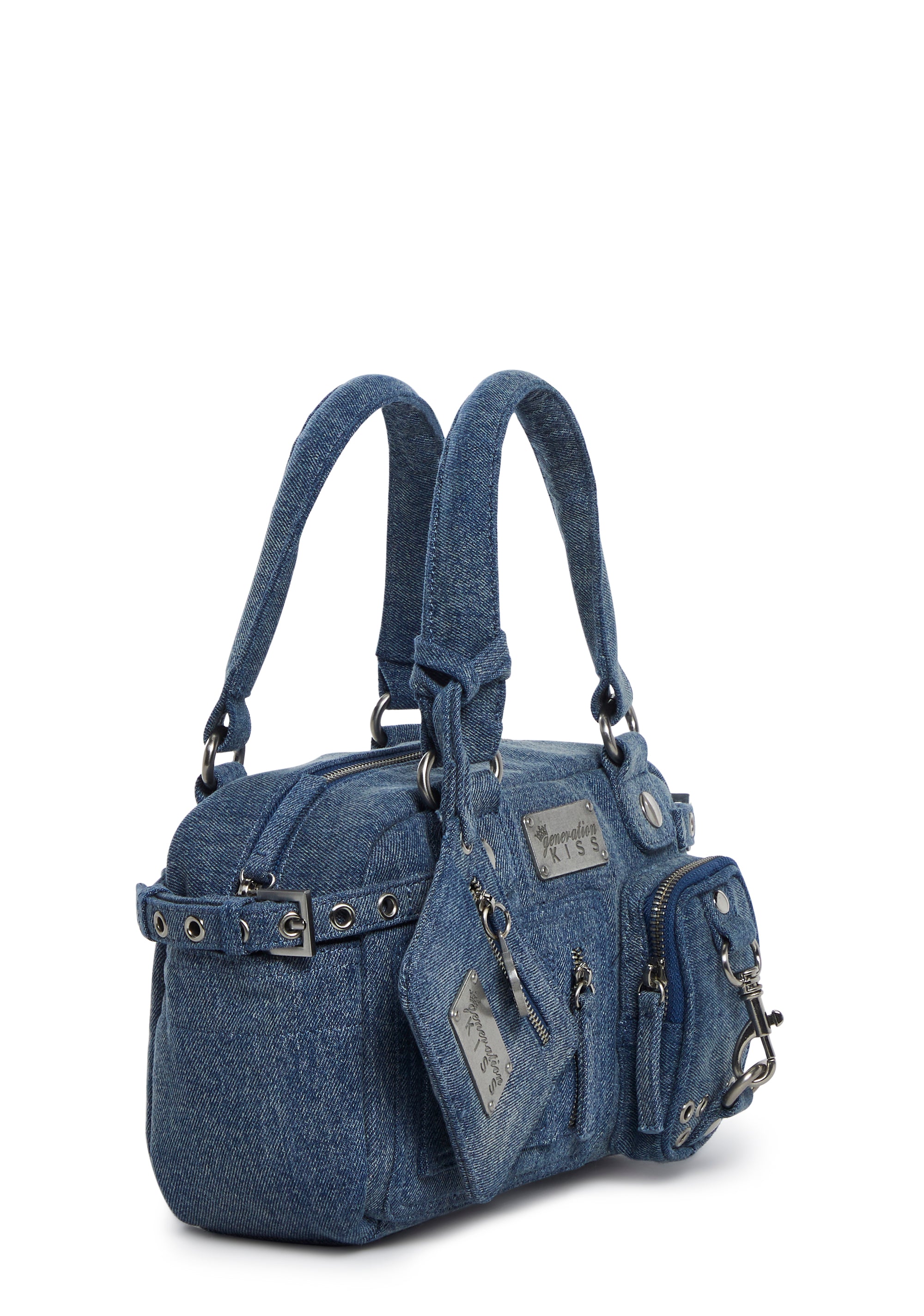 Generation Kiss Twill Denim Cargo Buckled Zippered Handbag - Multi