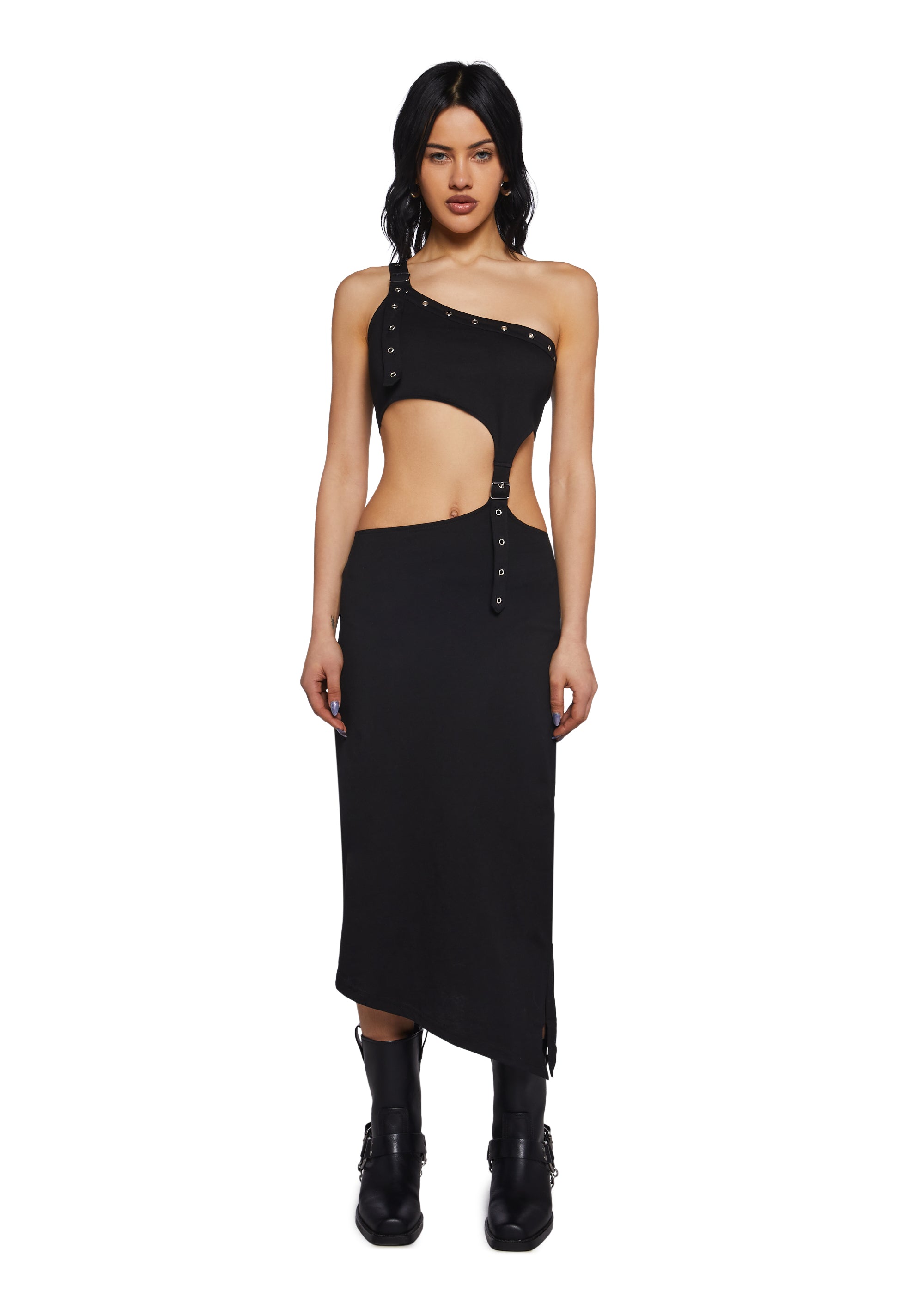 The Ragged Priest Akari Cut Out Midi Dress With Buckles - Black – Dolls ...